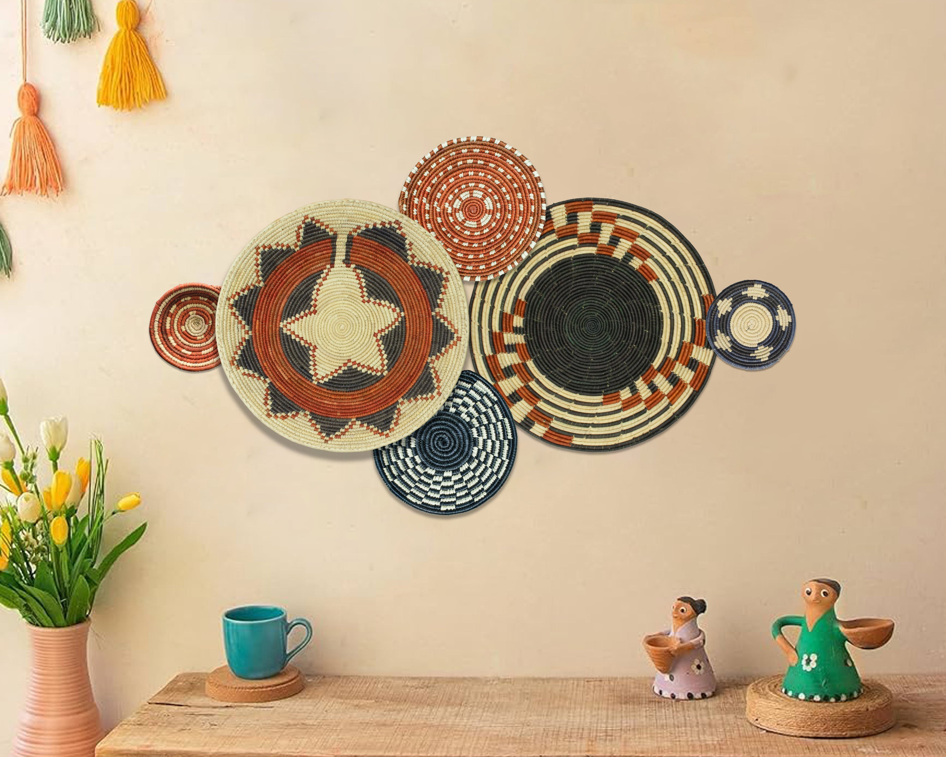 Set of 6 Handwoven wall baskets SET-382-6 N