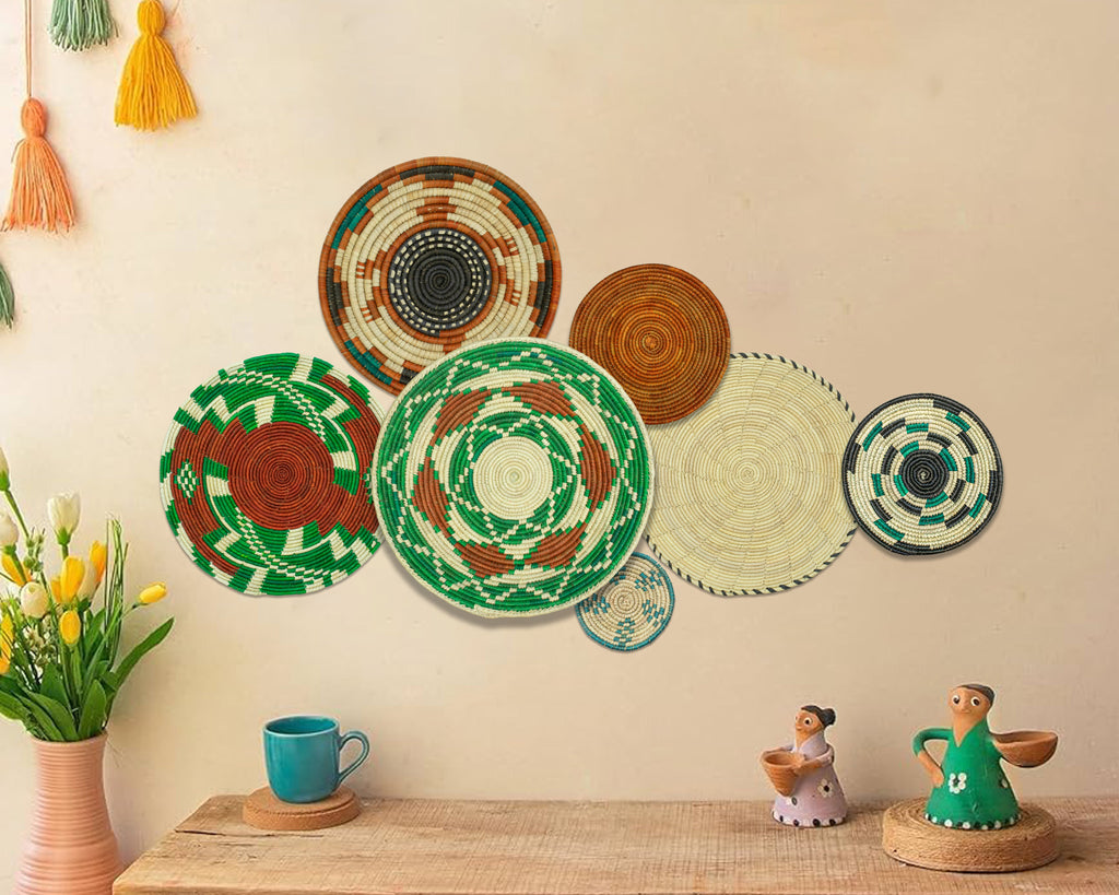 Set of 7 Handwoven wall baskets Set 318-7-N