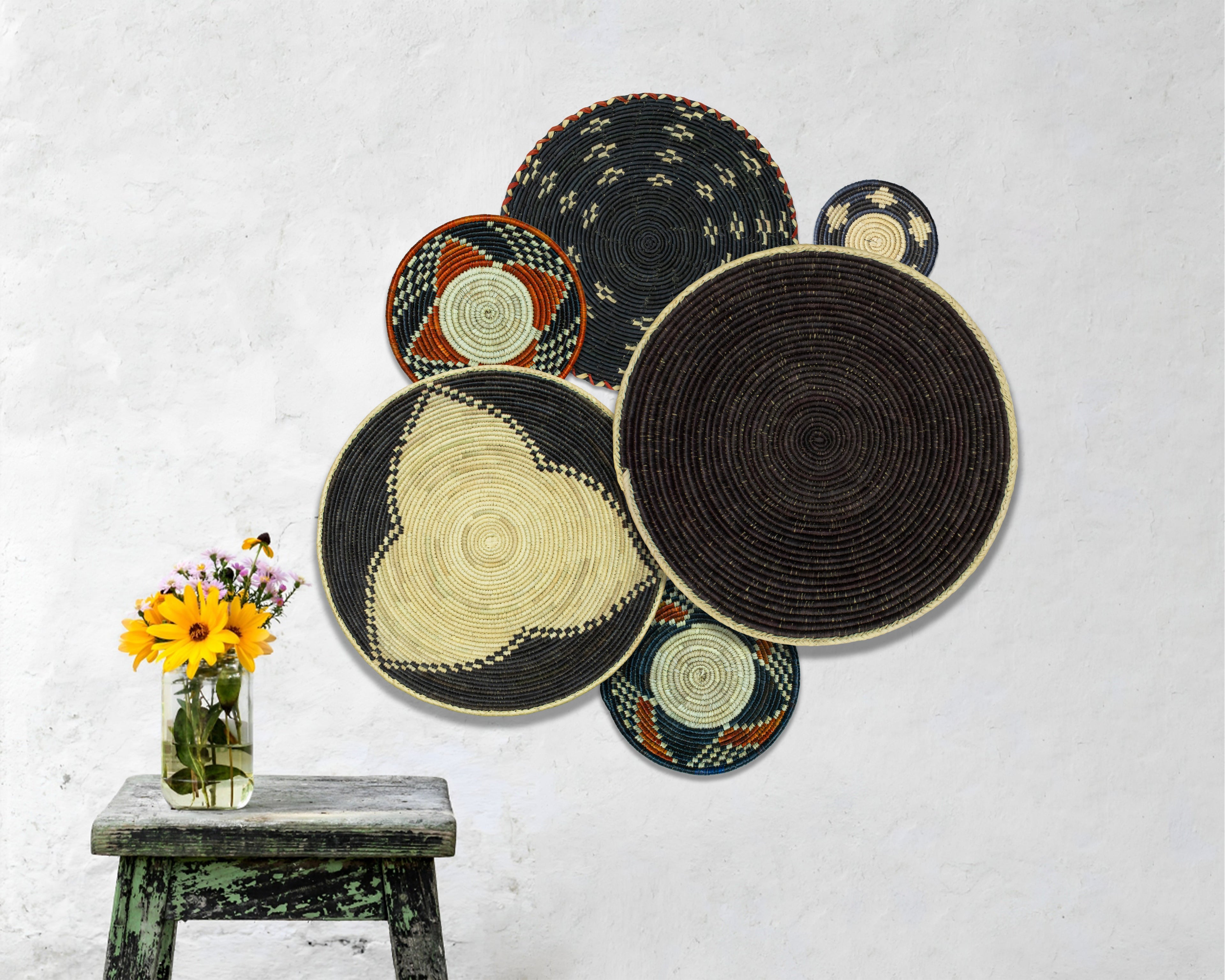 Set of 6 Handwoven wall baskets SET-273-6 N