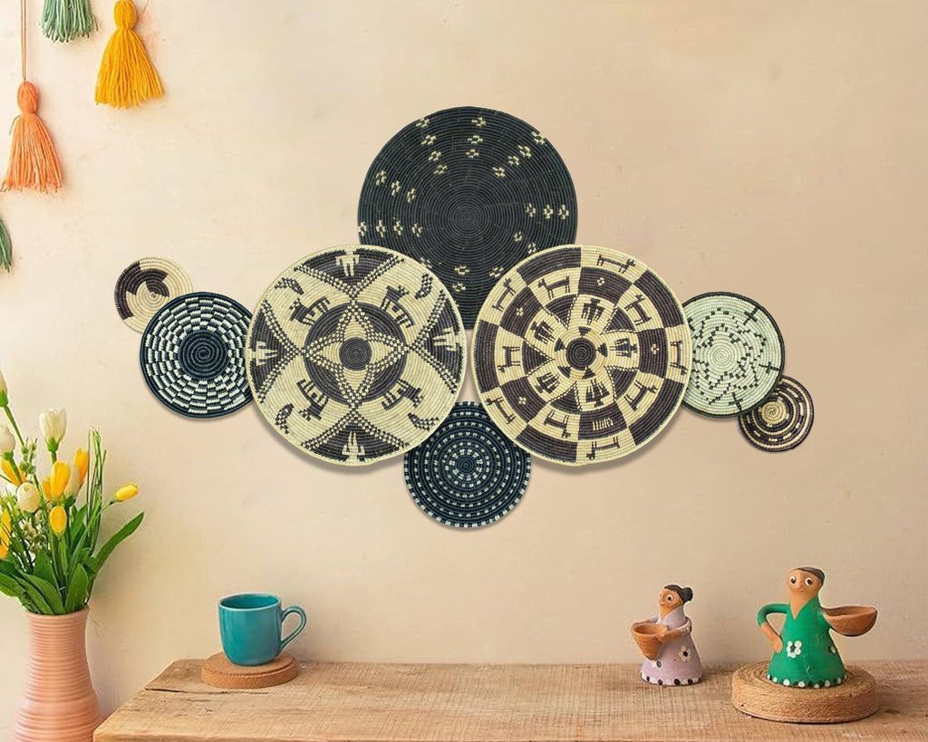 Set of 8 Handwoven wall baskets SET-361-8 N