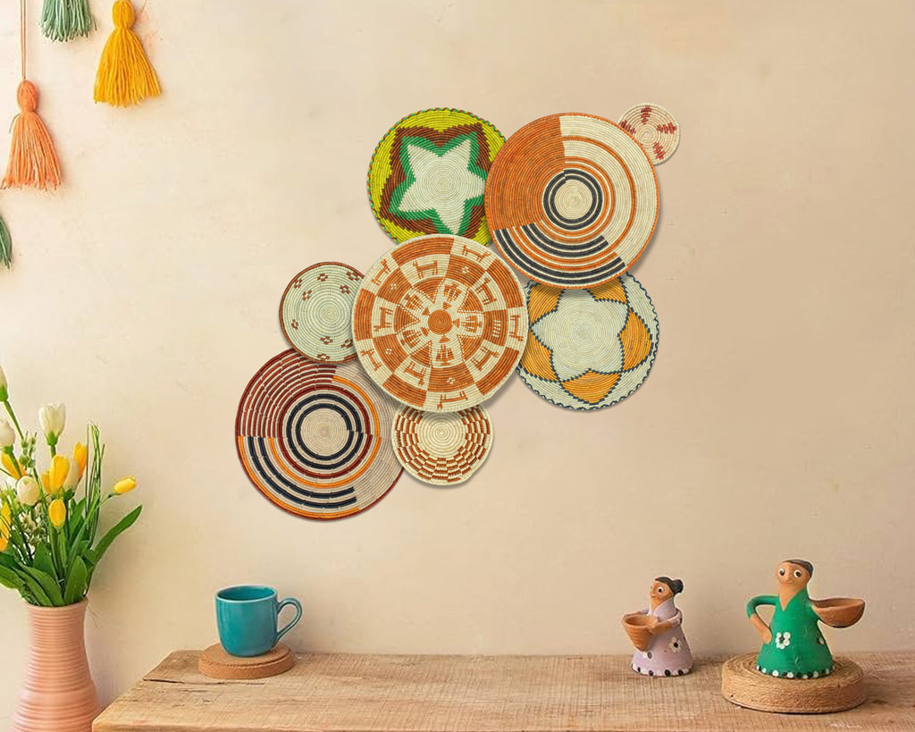 Set of 8 Handwoven wall baskets SET-347-8 N