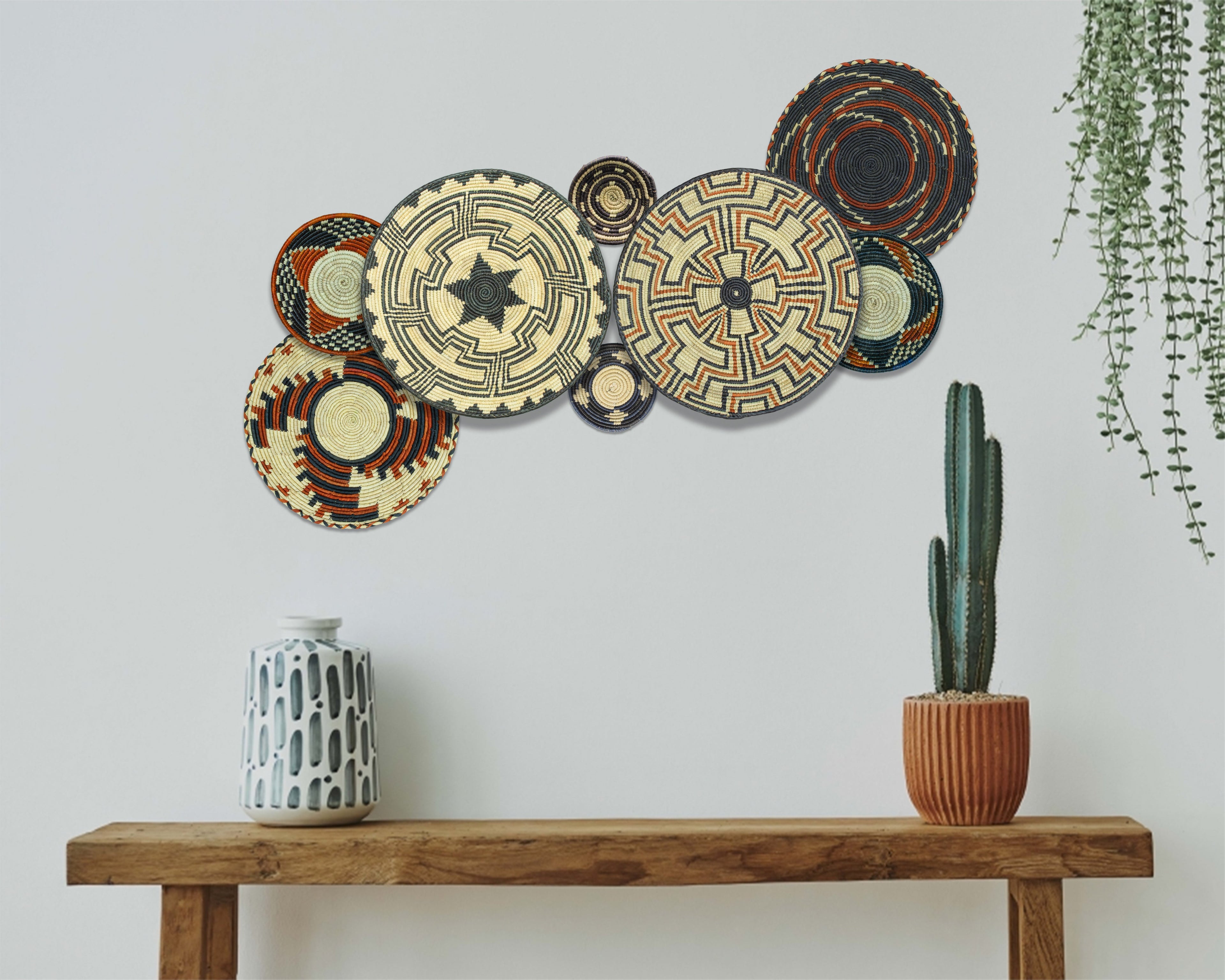 Set of 8 Handwoven wall baskets SET-254-8 N