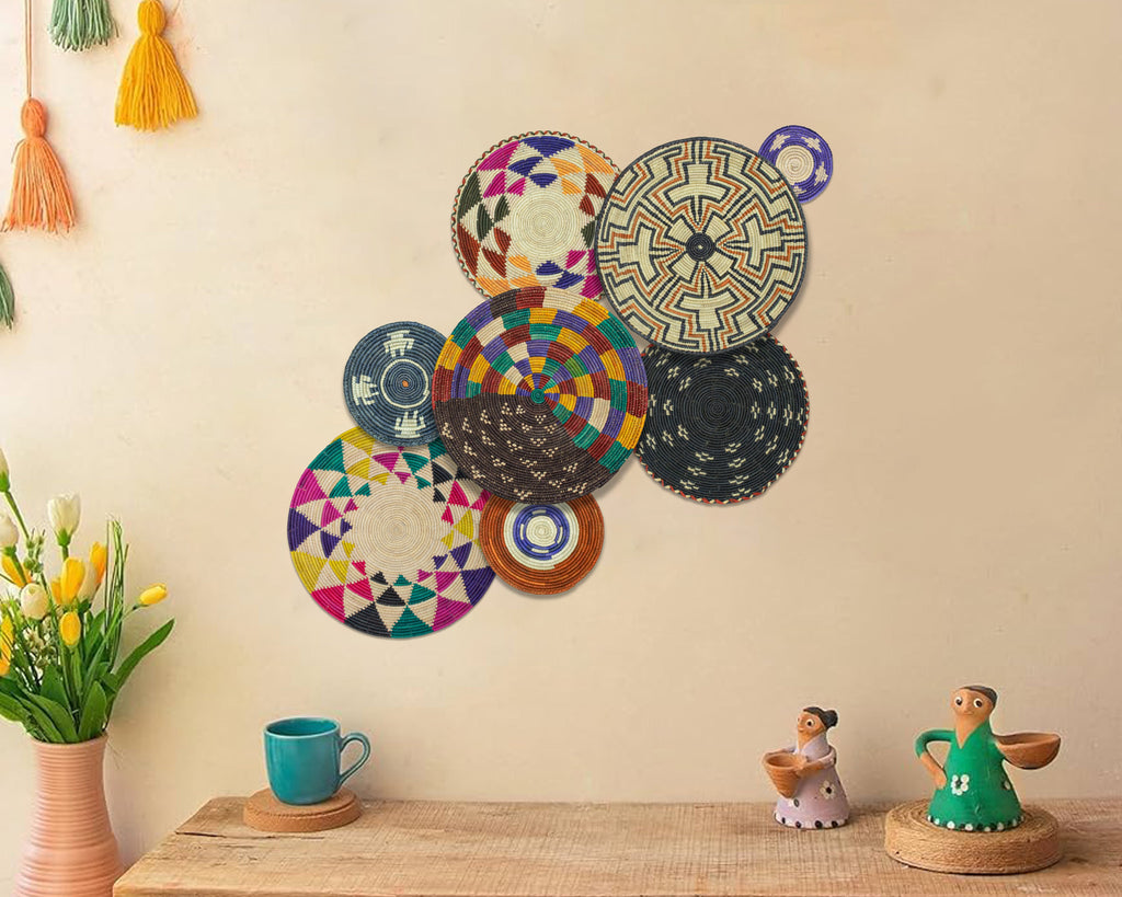 Set of 8 Handwoven wall baskets SET-348-8 N