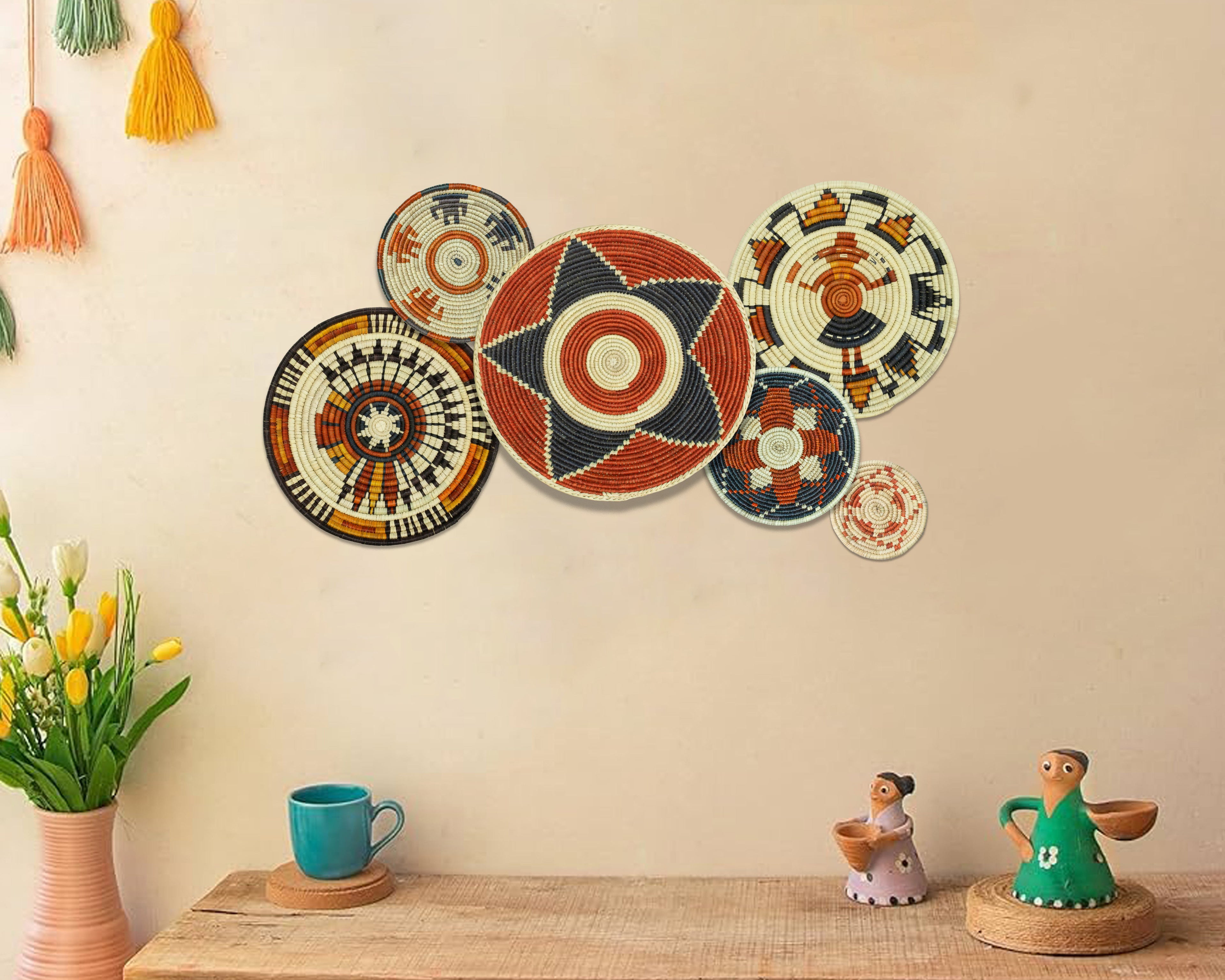 Set of 6 Handwoven wall baskets SET-391-6 N