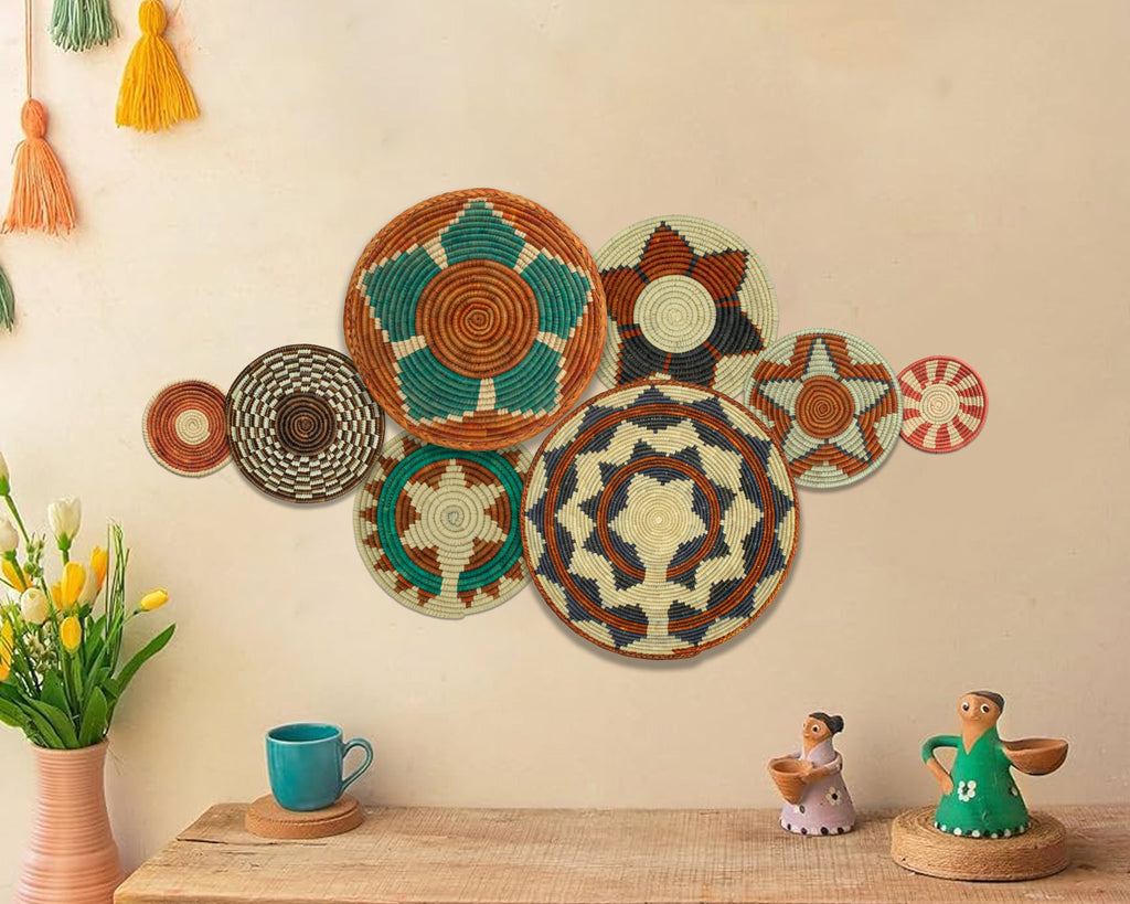 Set of 8 Handwoven wall baskets SET-337-8 N