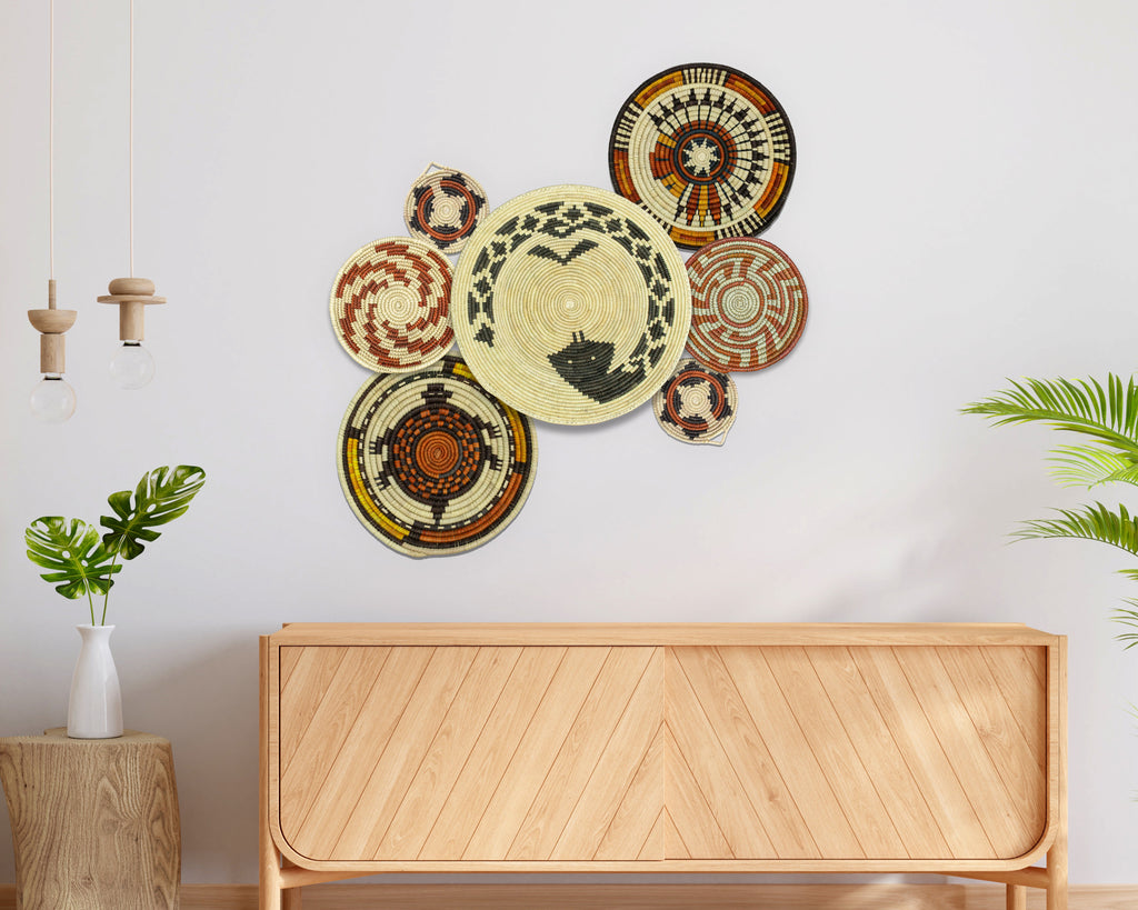 Set of 7 Handwoven wall baskets Set 305-7-N