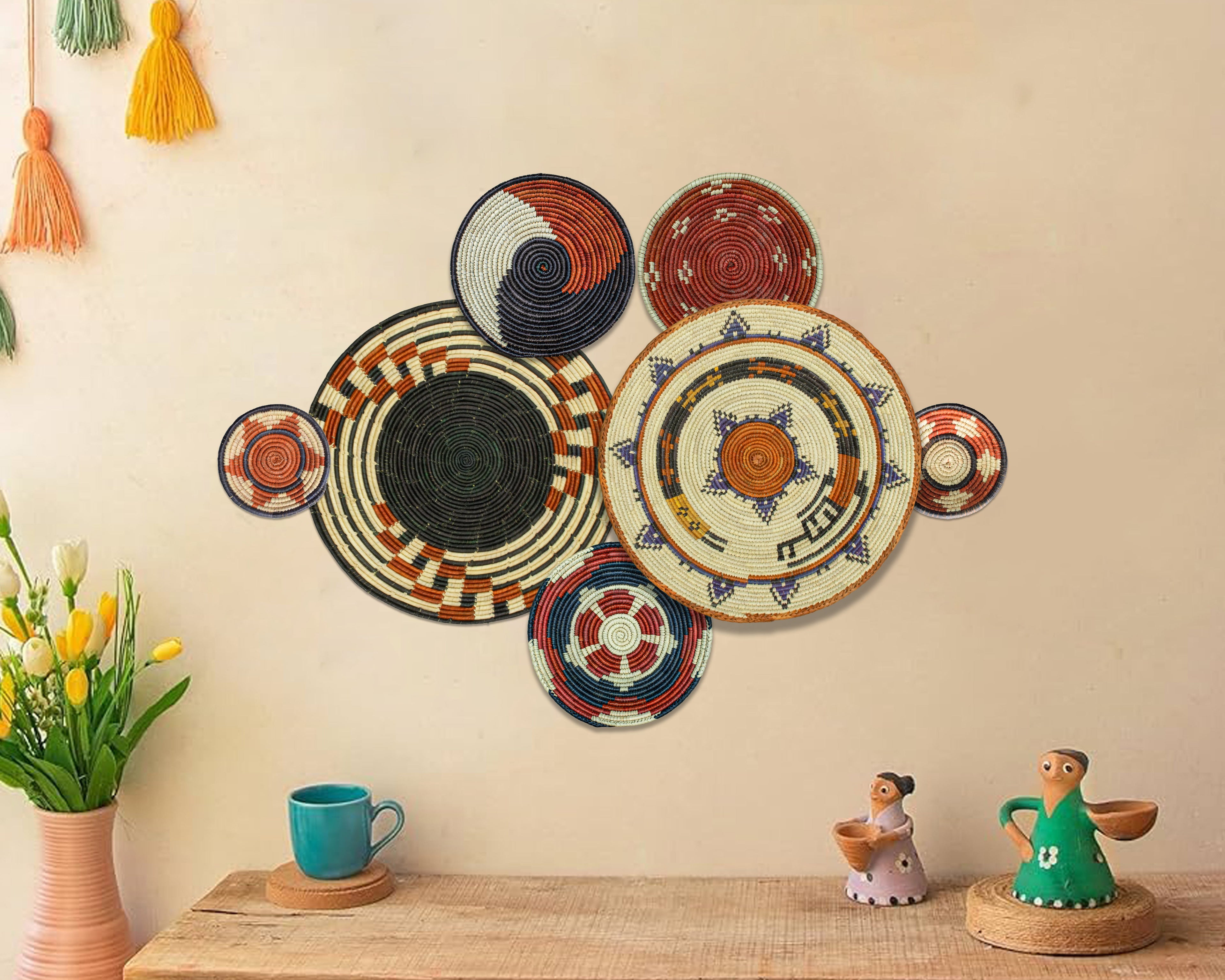 Set of 7 Handwoven wall baskets Set 323-7-N