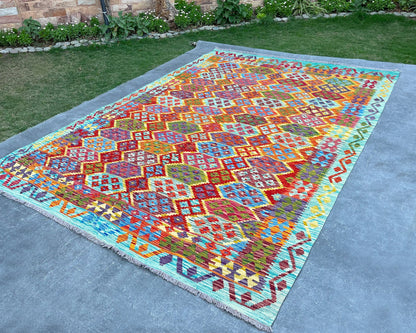 Afghan Chobi Wool Kilim - 10x7 ft KL-185-70