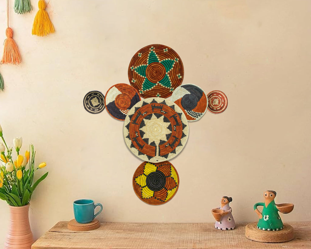 Set of 7 Handwoven wall baskets Set 312-7-N