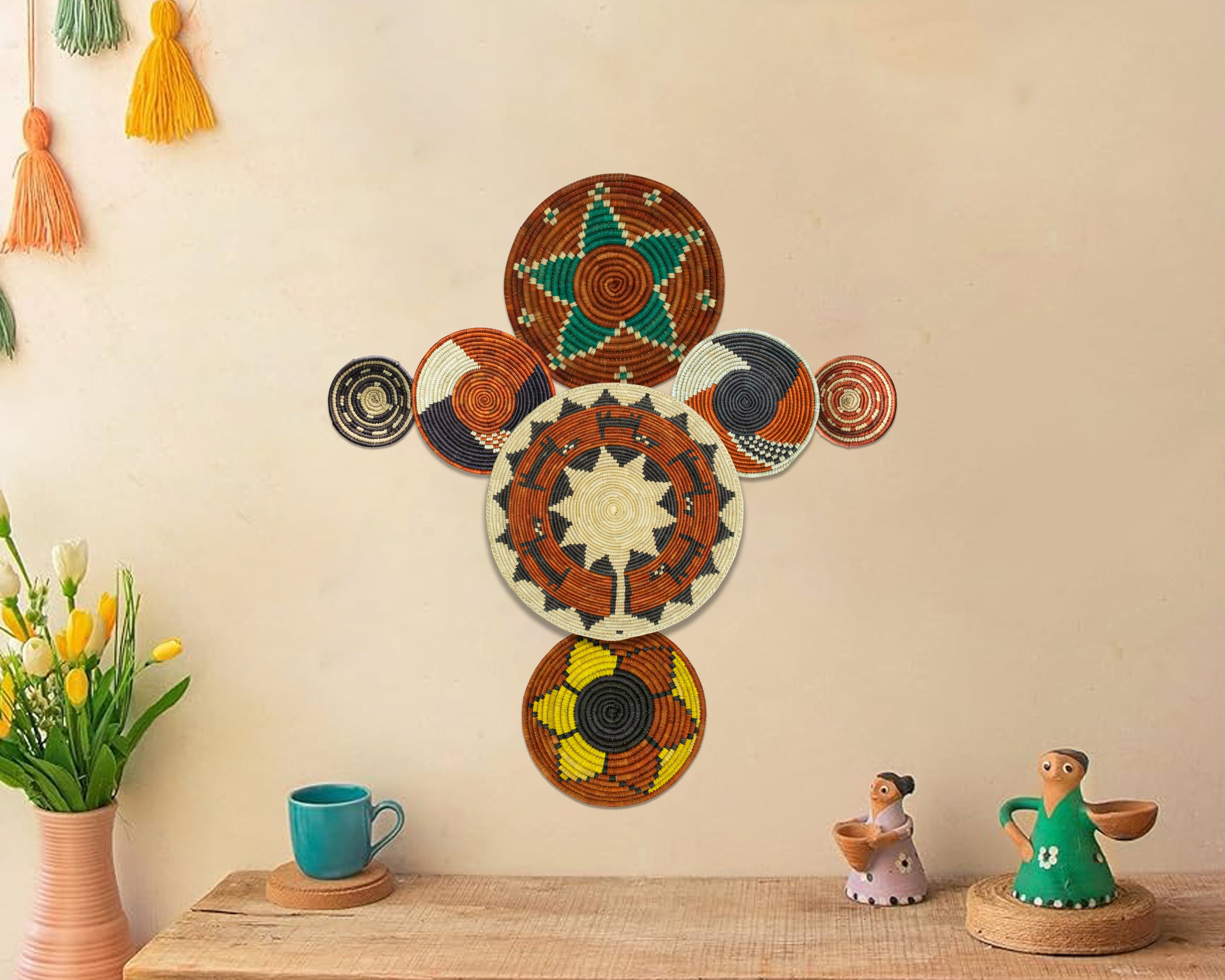 Set of 7 Handwoven wall baskets Set 312-7-N