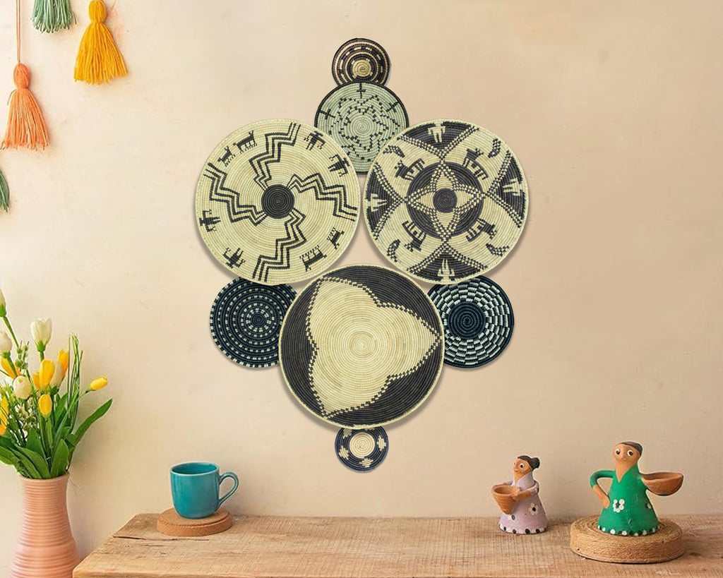 Set of 8 Handwoven wall baskets SET-366-8 N