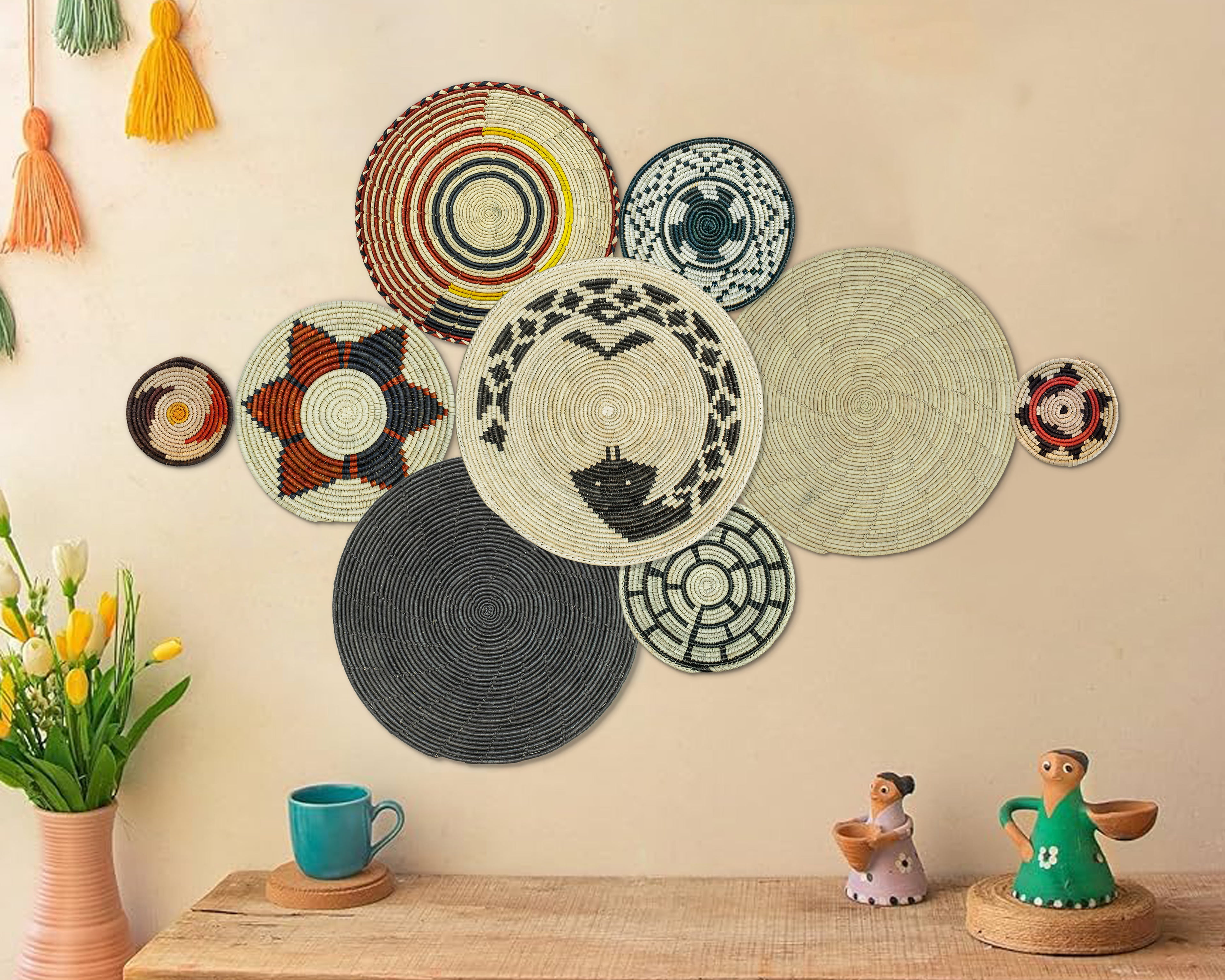 Set of 9 Handwoven wall baskets SET-17-9 N