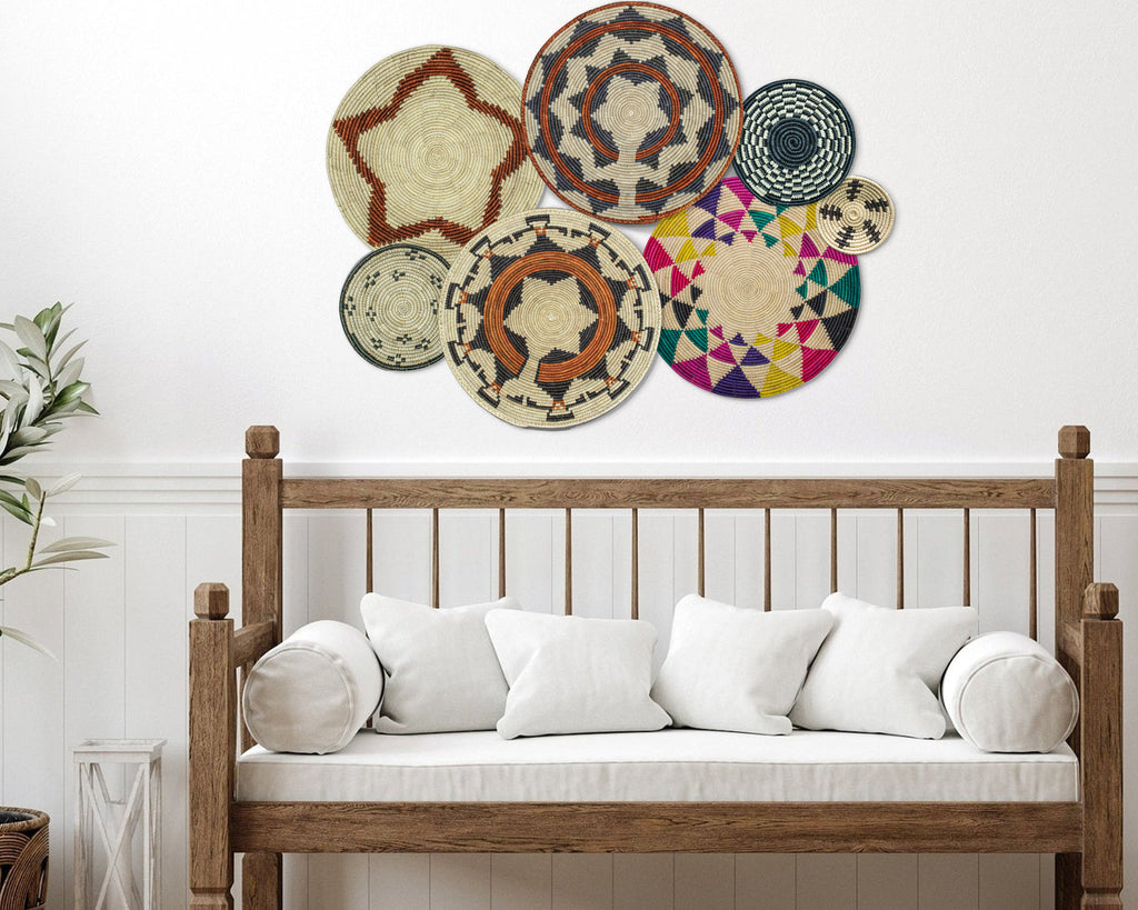 Set of 7 Handwoven wall baskets Set 44-7-N