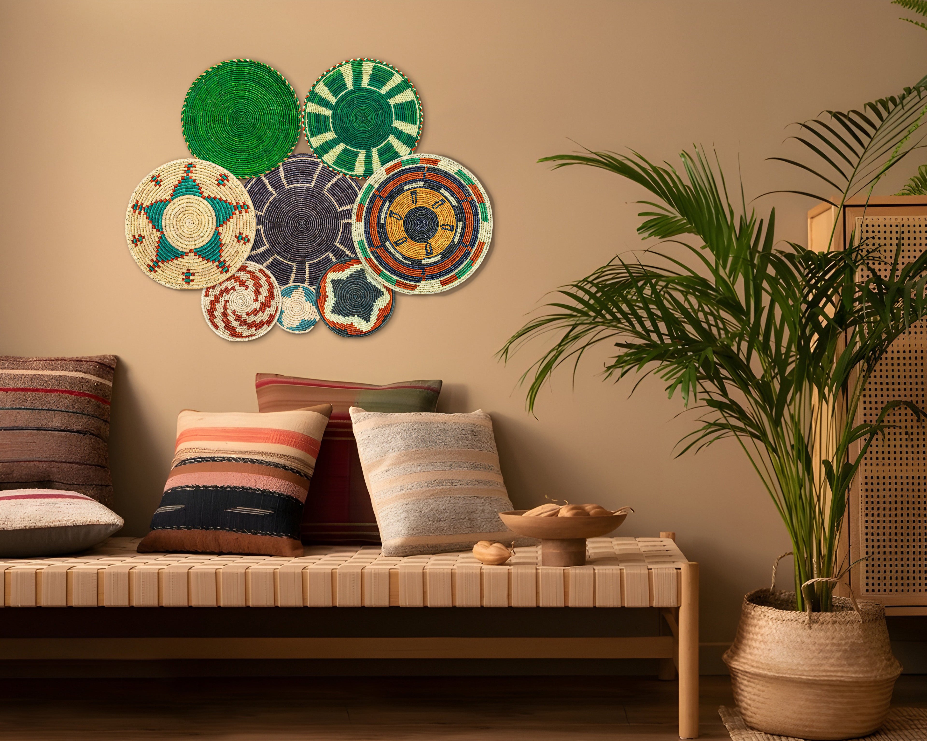 Set of 8 Handwoven wall baskets SET-356-8 N