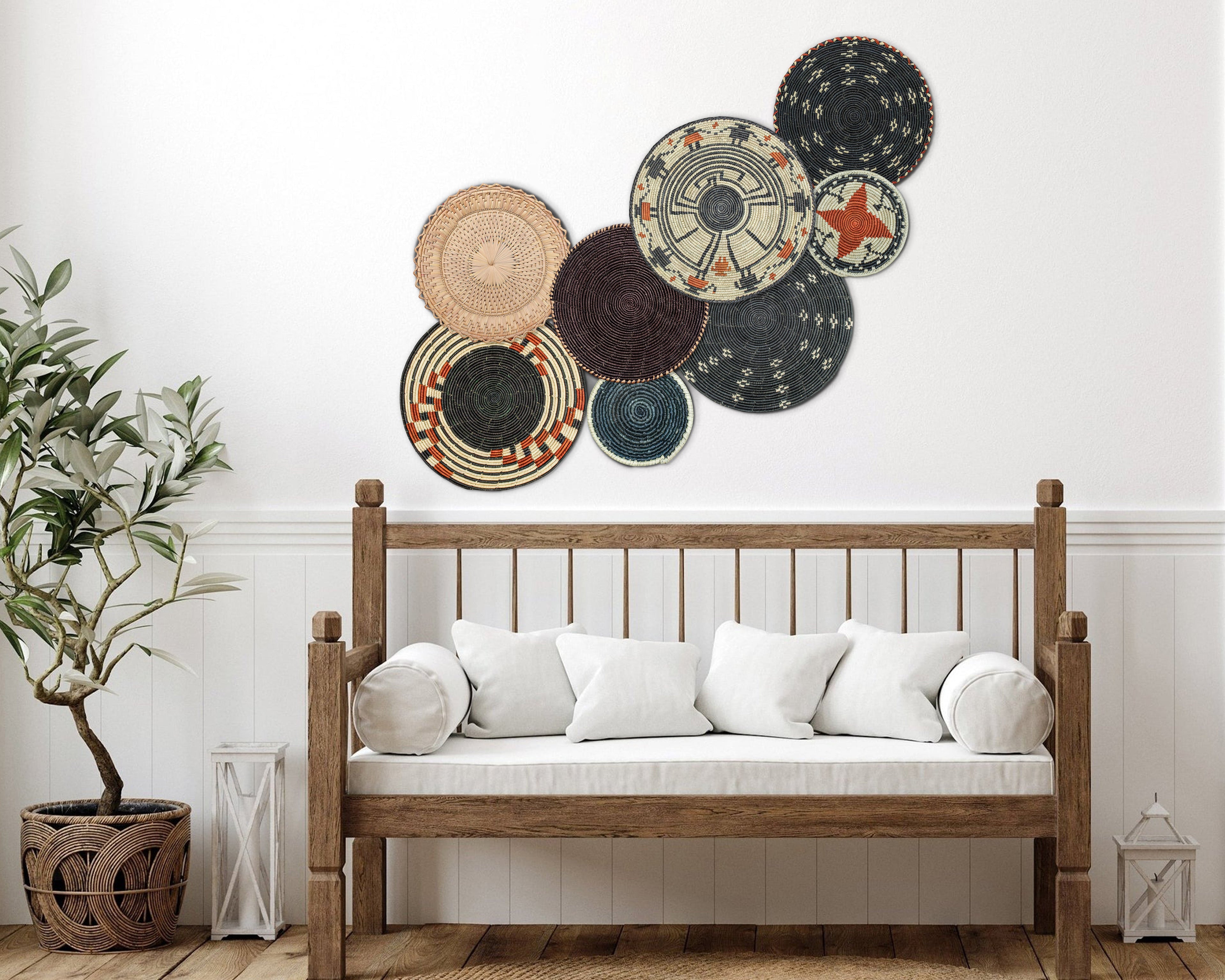 Set of 8 Handwoven wall baskets SET-345-8 N