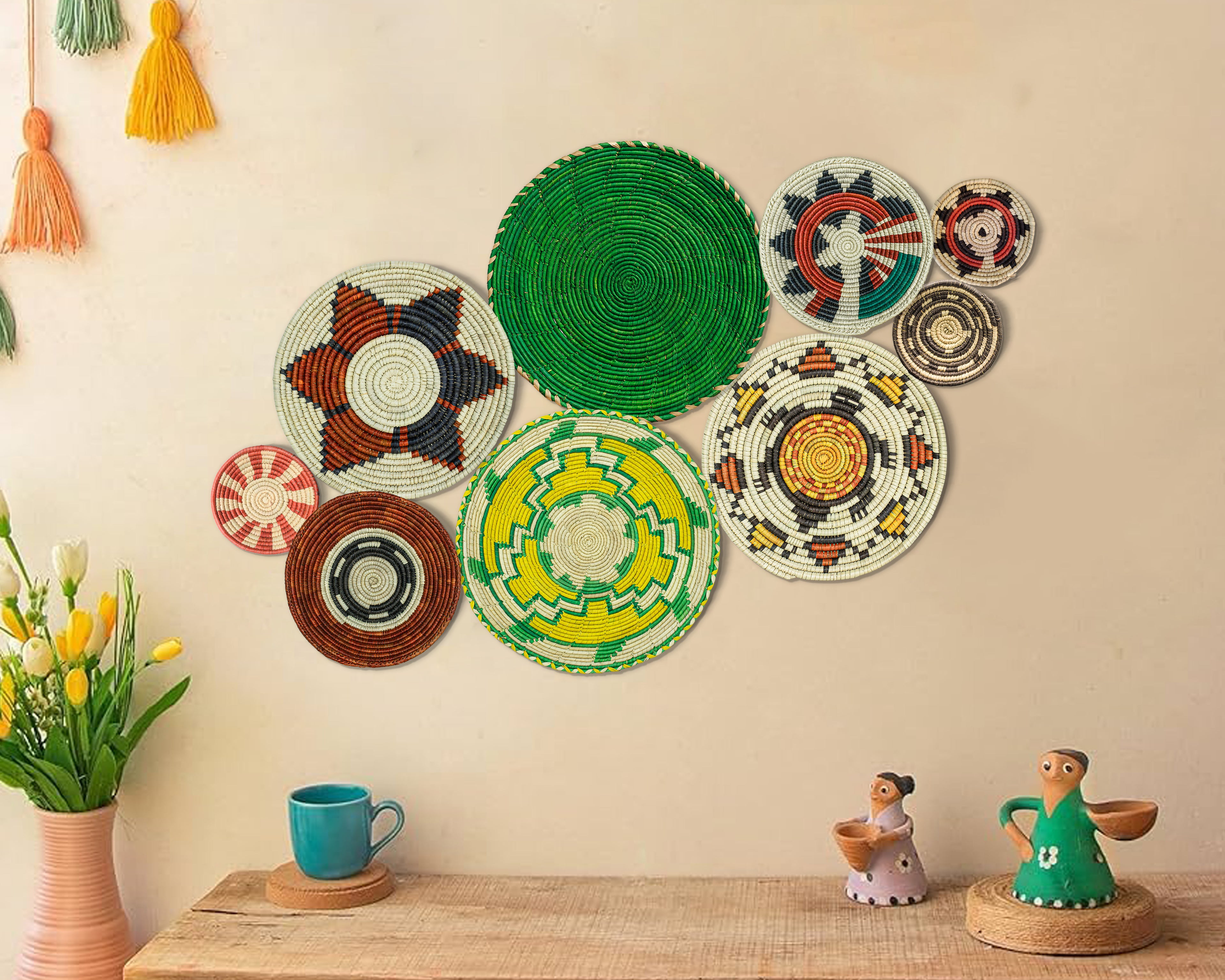 Set of 9 Handwoven wall baskets SET-4-9 N