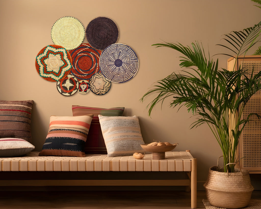 Set of 8 Handwoven wall baskets SET-355-8 N