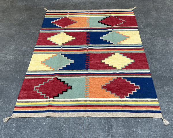 5x7ft Wool Kilim – Southwestern Flatweave Rug