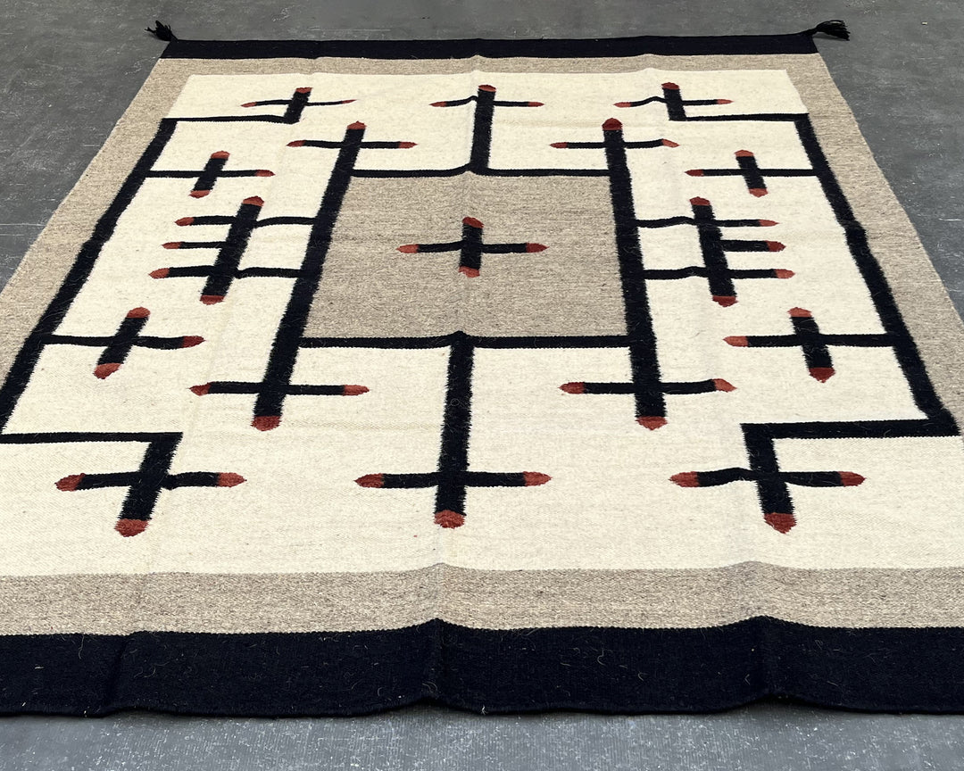 5x7ft Handwoven Dhurrie Rug, Large Soft Wool Flatweave Rug, Southwestern Tribal Area Rug, Perfect for Living Room & Bedroom