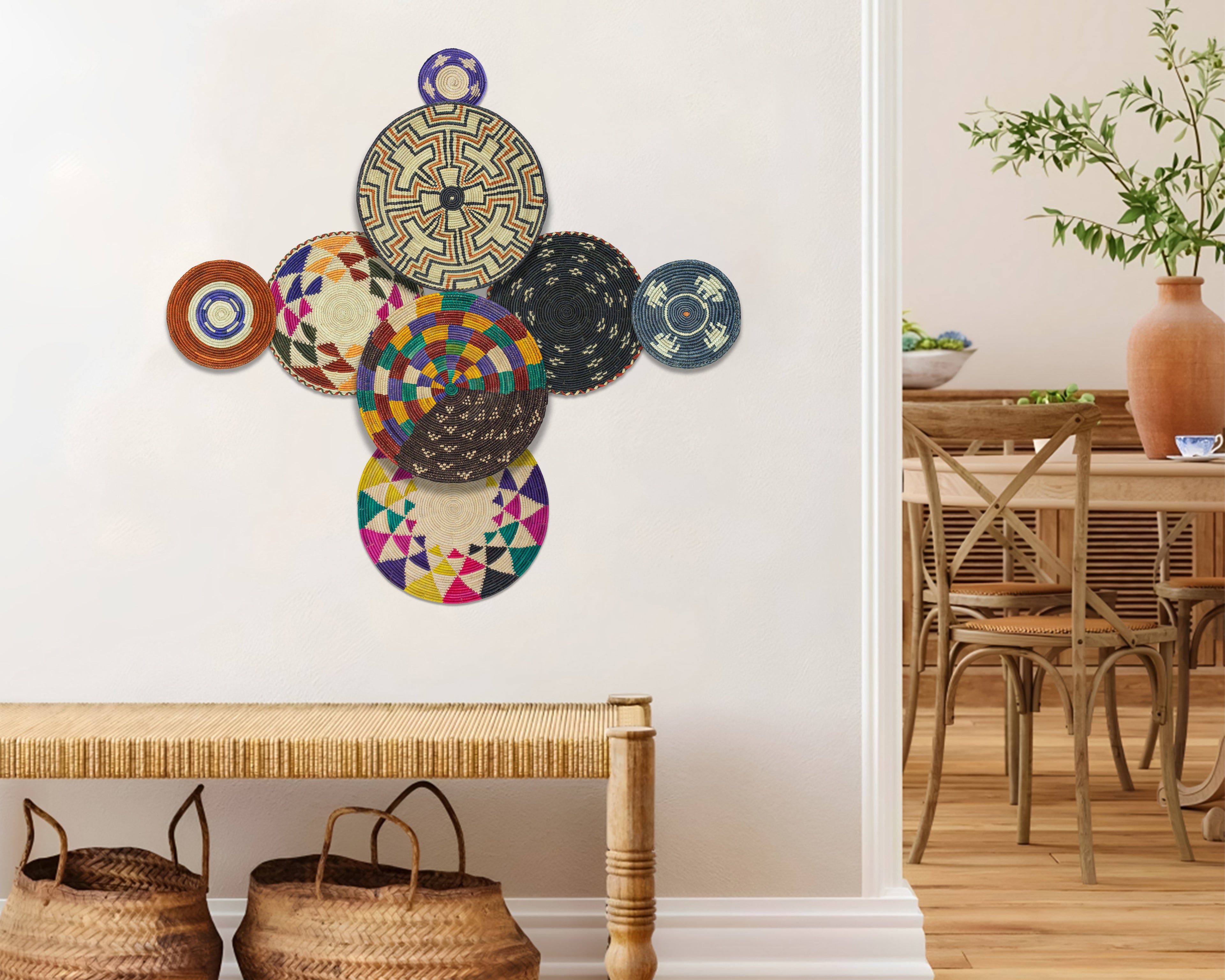 Set of 8 Handwoven wall baskets SET-348-8 N