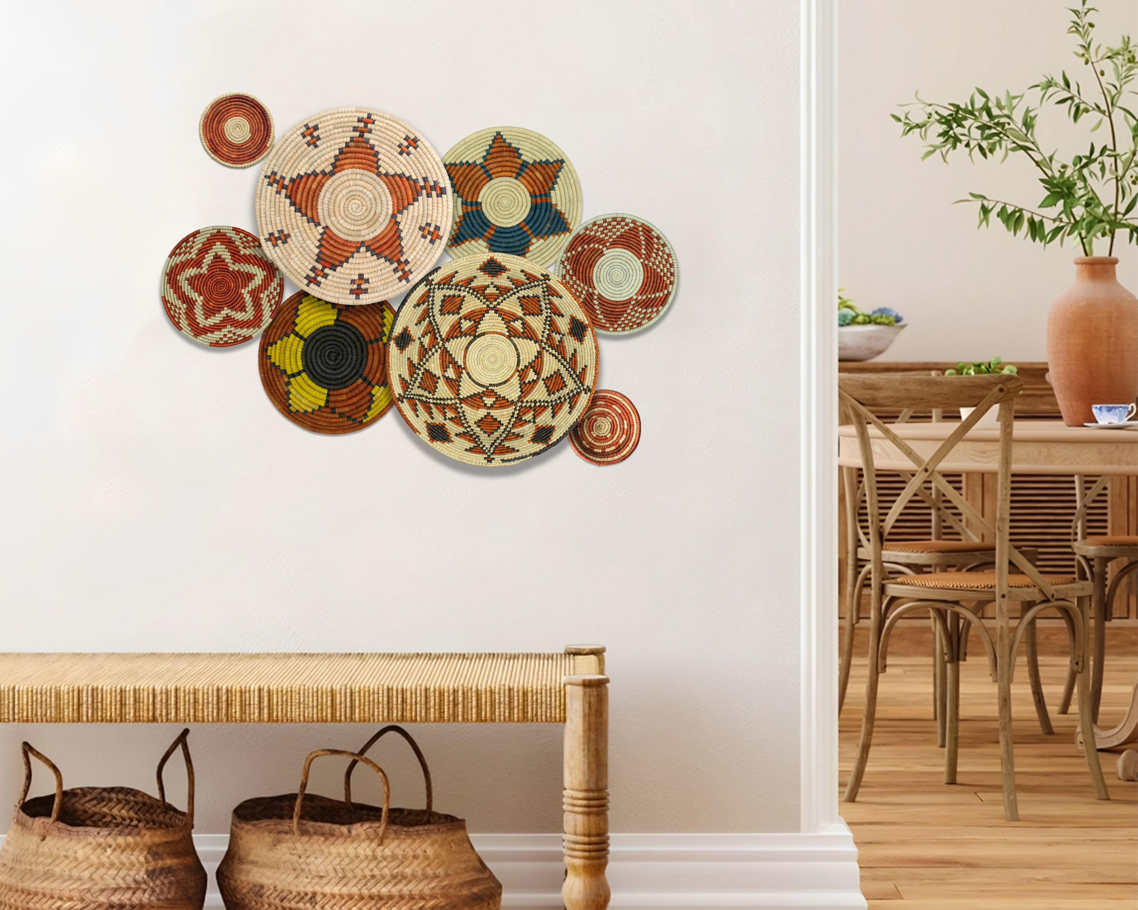 Set of 8 Handwoven wall baskets SET-339-8 N