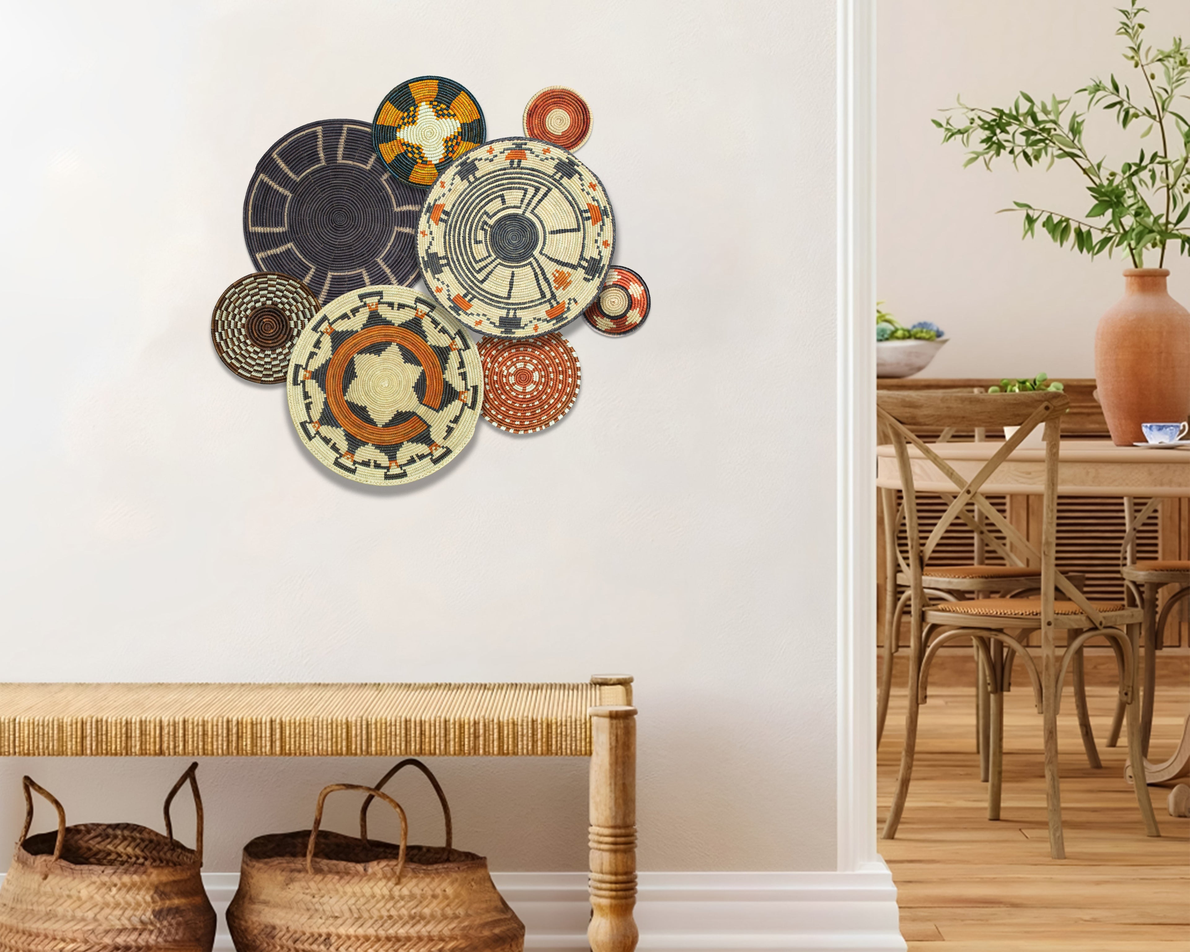 Set of 8 Handwoven wall baskets SET-360-8 N