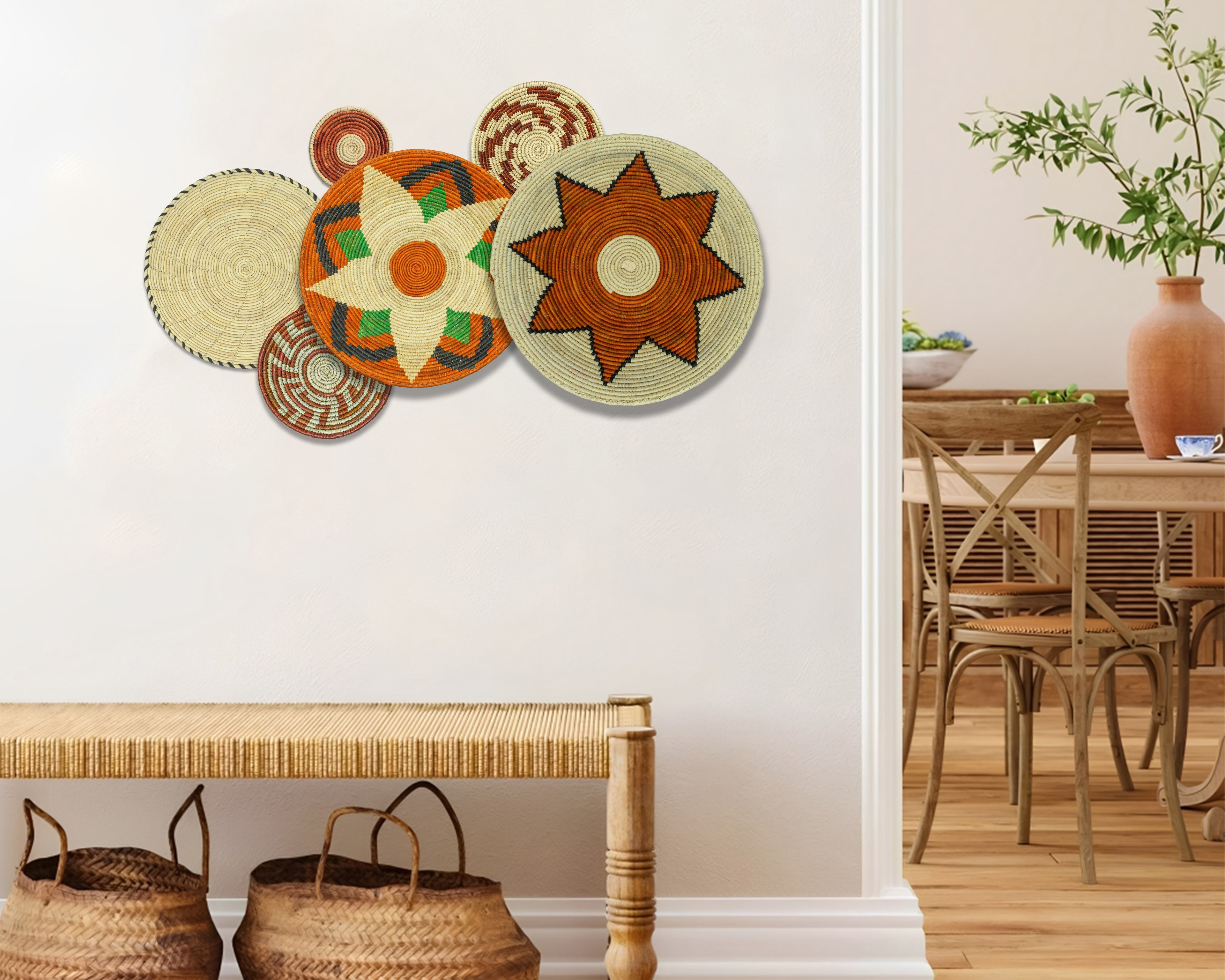 Set of 6 Handwoven wall baskets SET-268-6 N