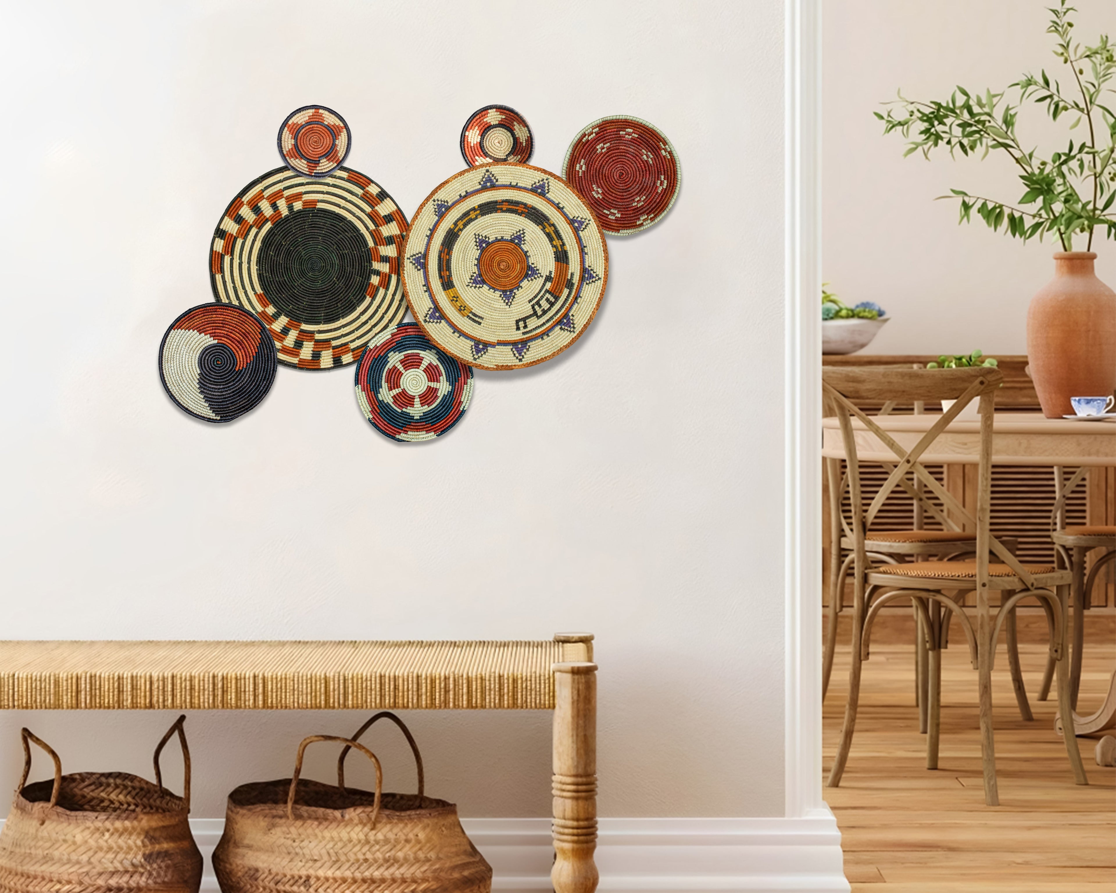 Set of 7 Handwoven wall baskets Set 323-7-N