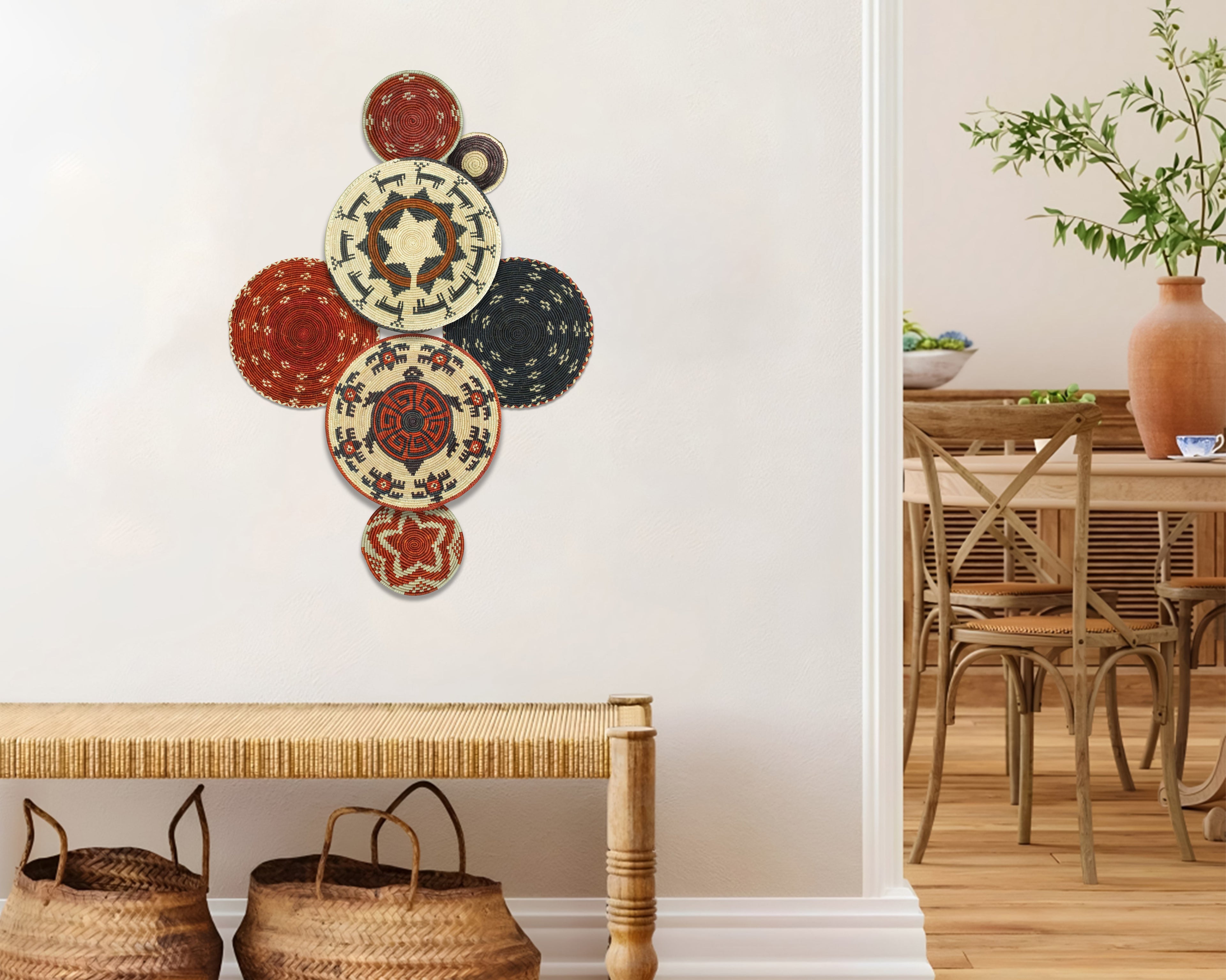 Set of 7 Handwoven wall baskets Set 314-7-N