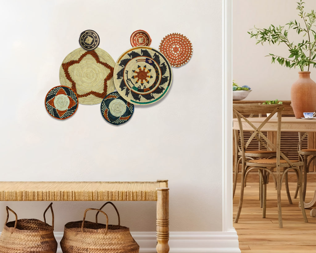 Set of 7 Handwoven wall baskets Set 324-7-N