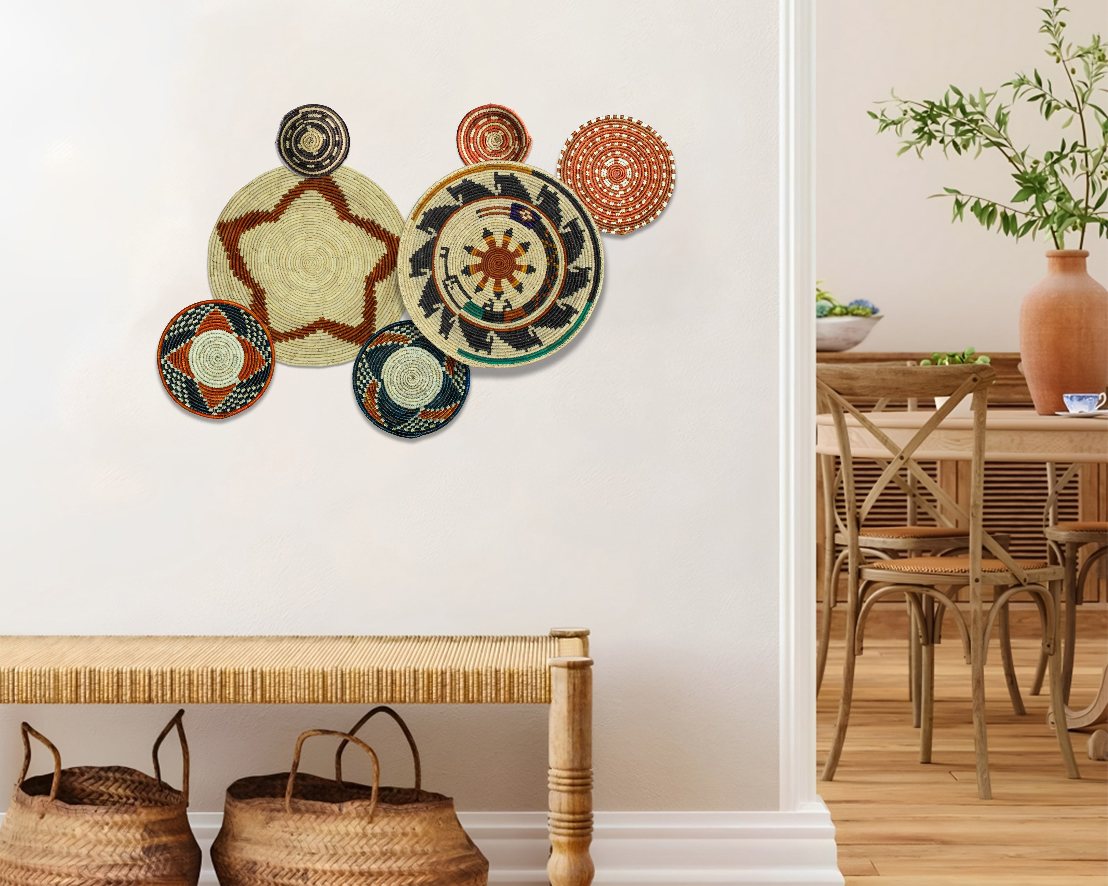 Set of 7 Handwoven wall baskets Set 324-7-N