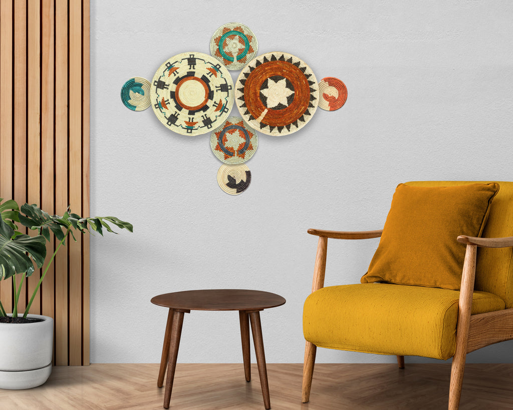 Set of 7 Handwoven wall baskets Set 301-7-N