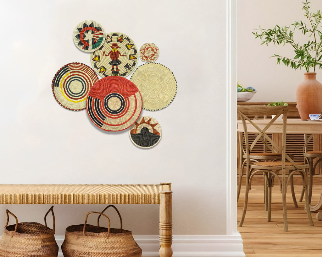 Set of 7 Handwoven wall baskets Set 317-7-N