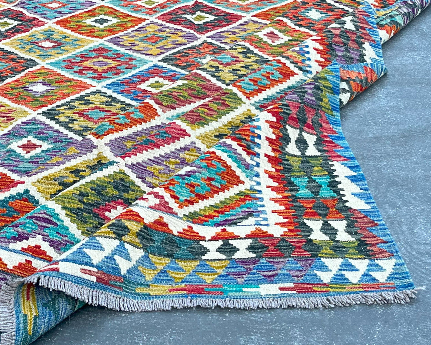 Afghan Chobi Wool Kilim - 10x7 ft KL-186-70