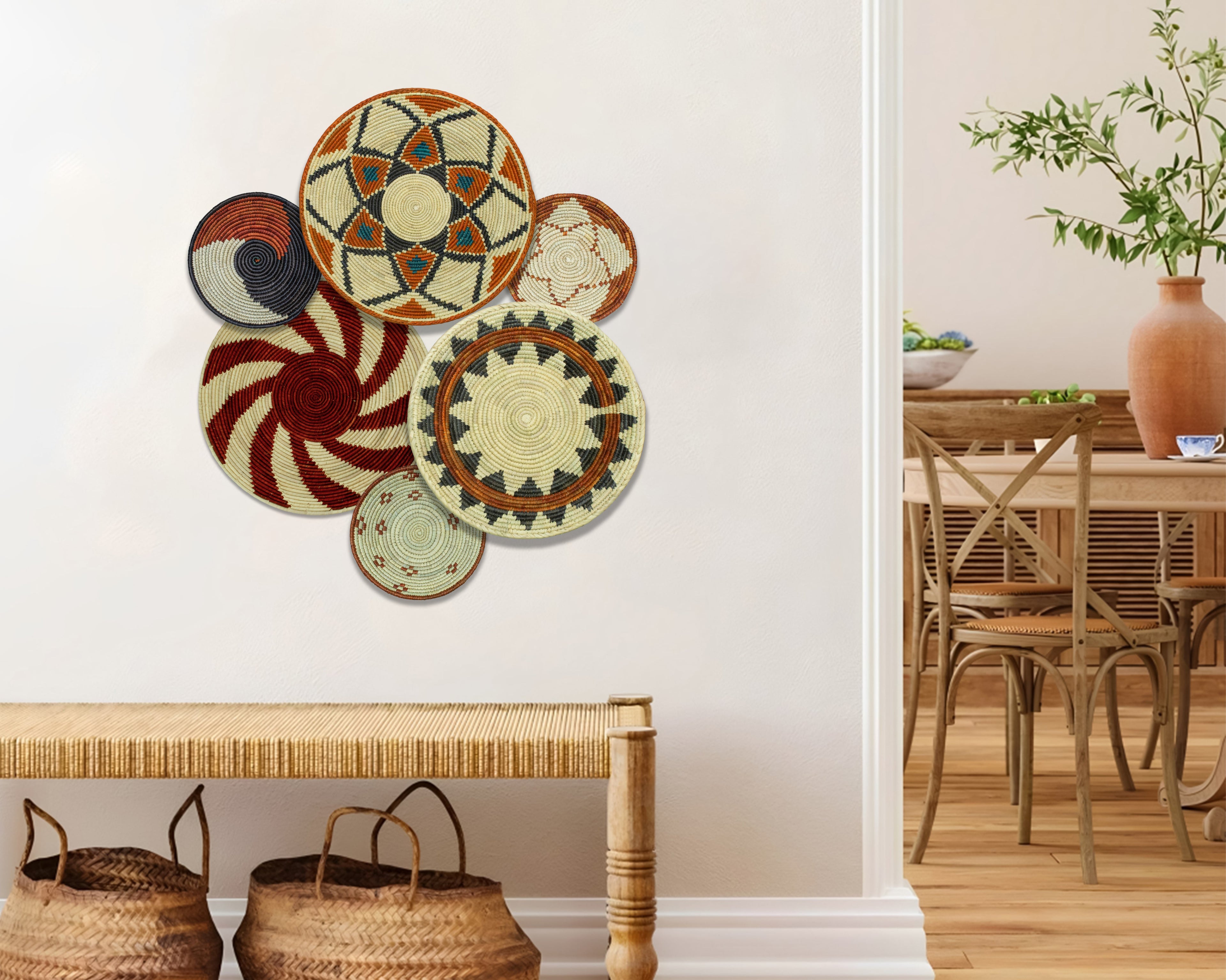 Set of 6 Handwoven wall baskets SET-290-6 N