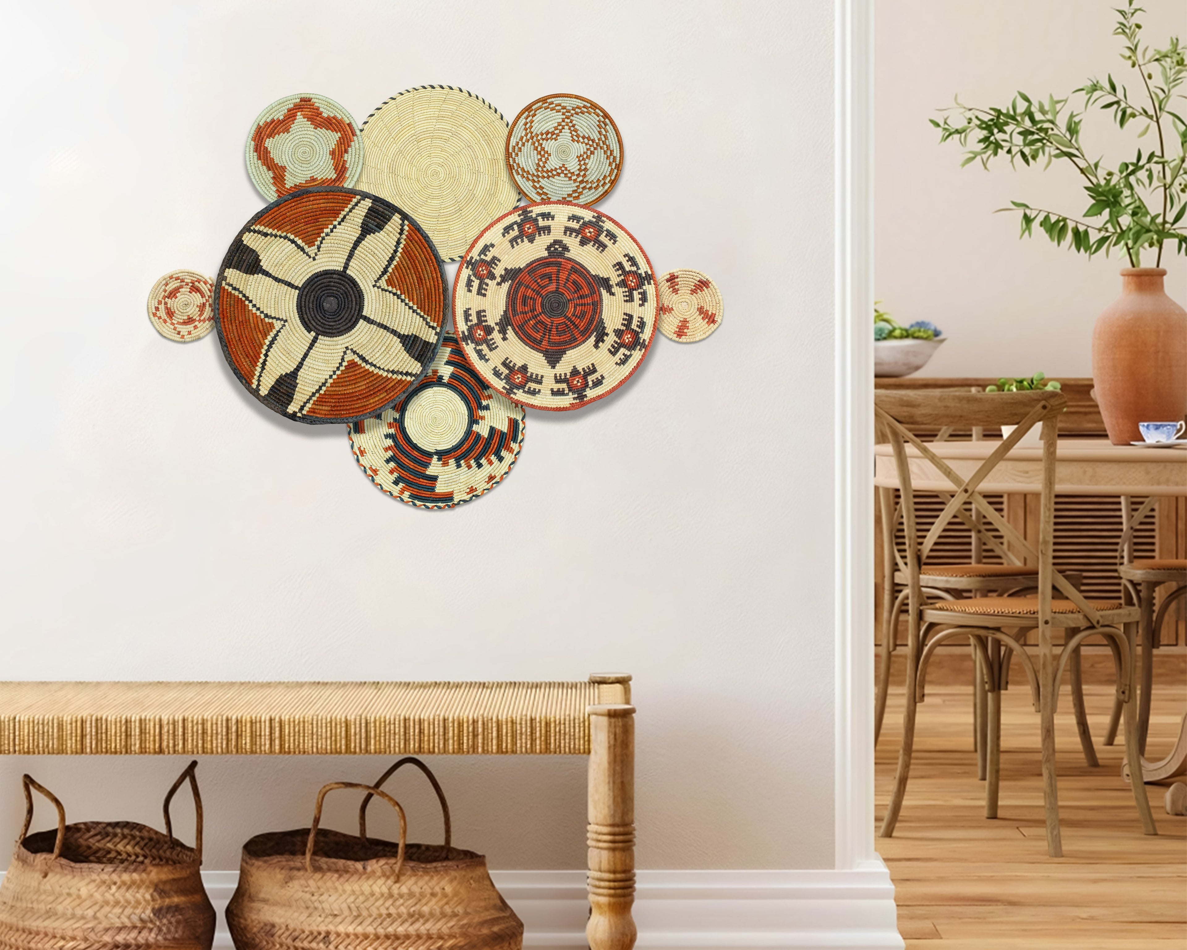 Set of 8 Handwoven wall baskets SET-358-8 N