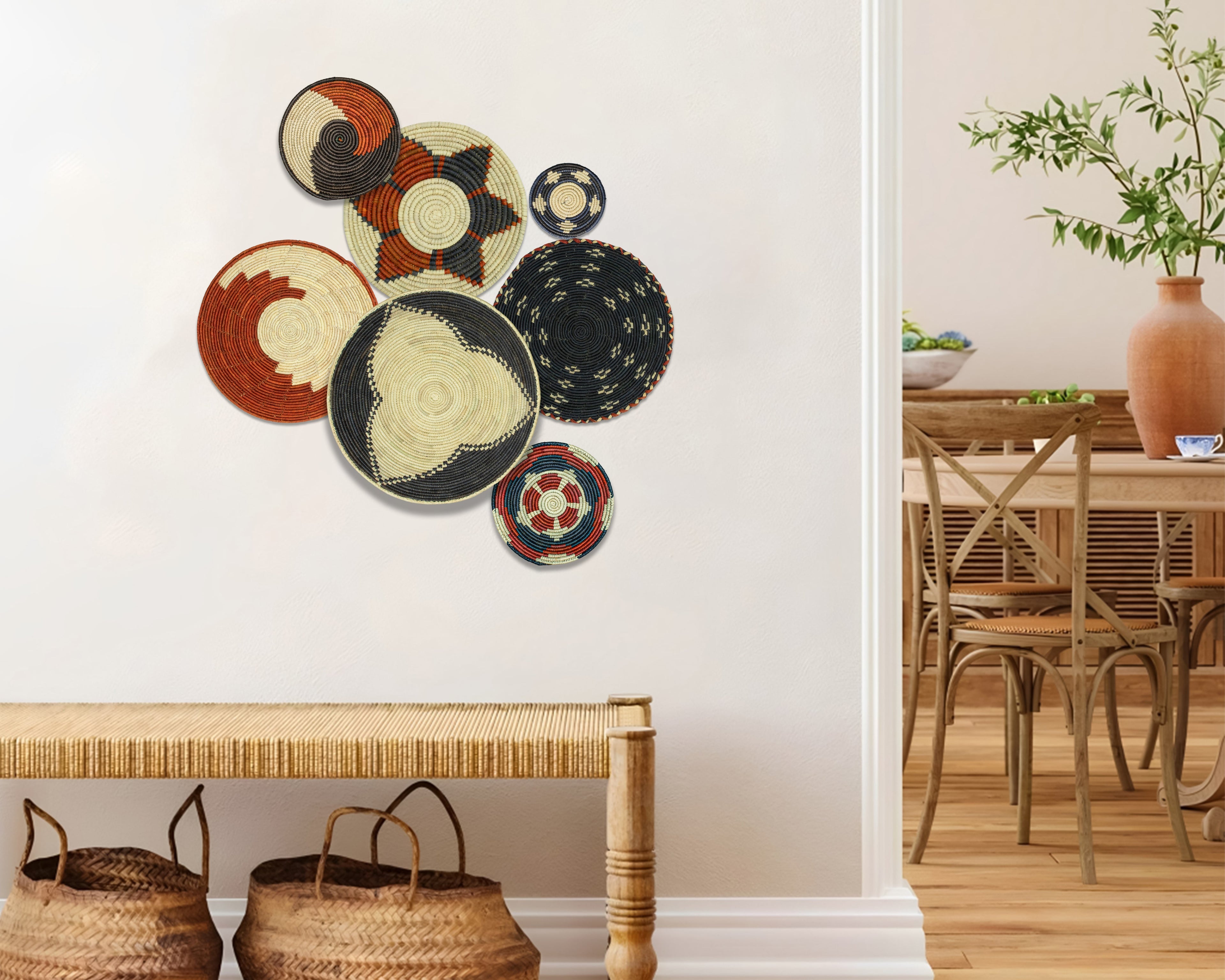 Set of 7 Handwoven wall baskets Set 319-7-N