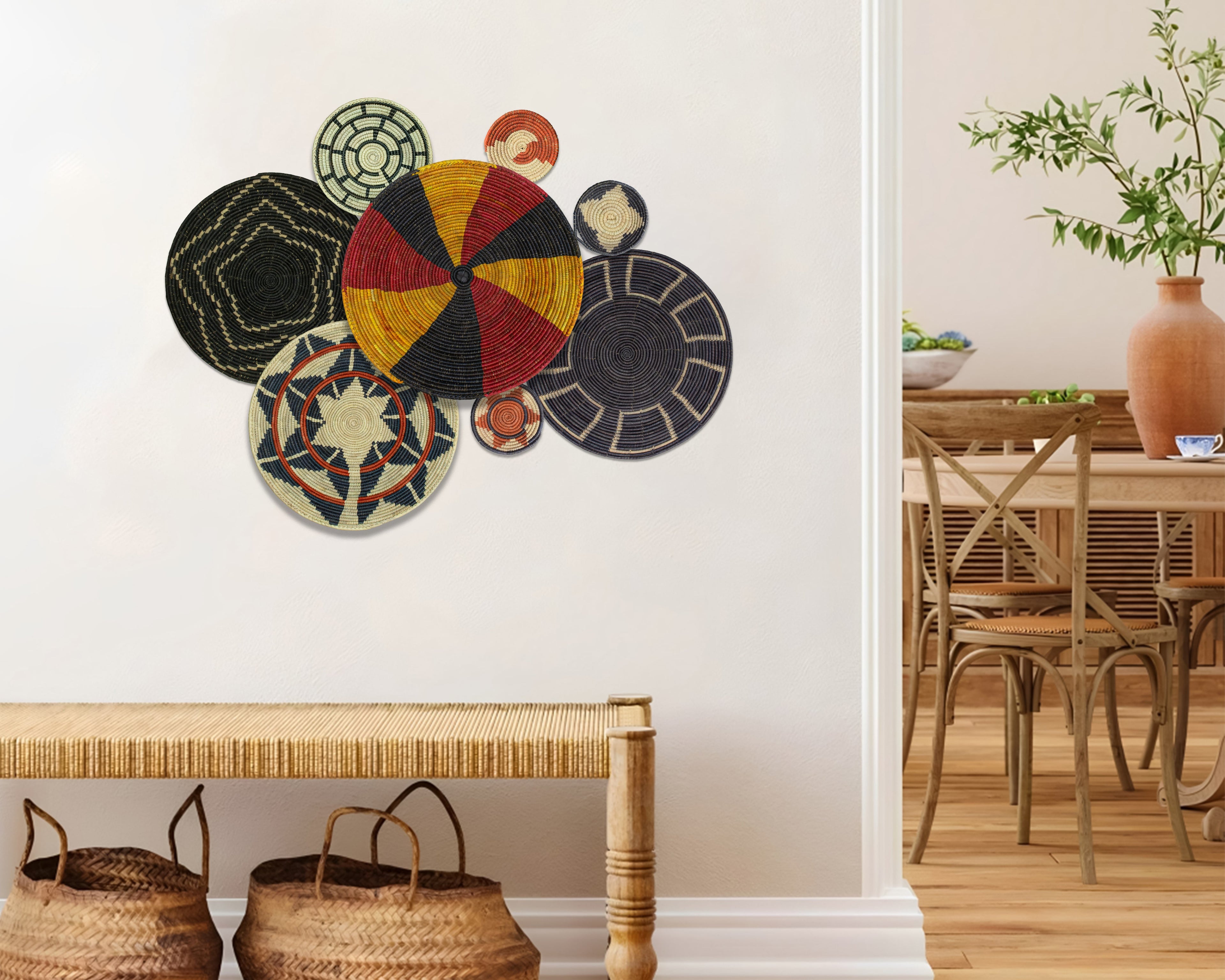 Set of 8 Handwoven wall baskets SET-335-8 N