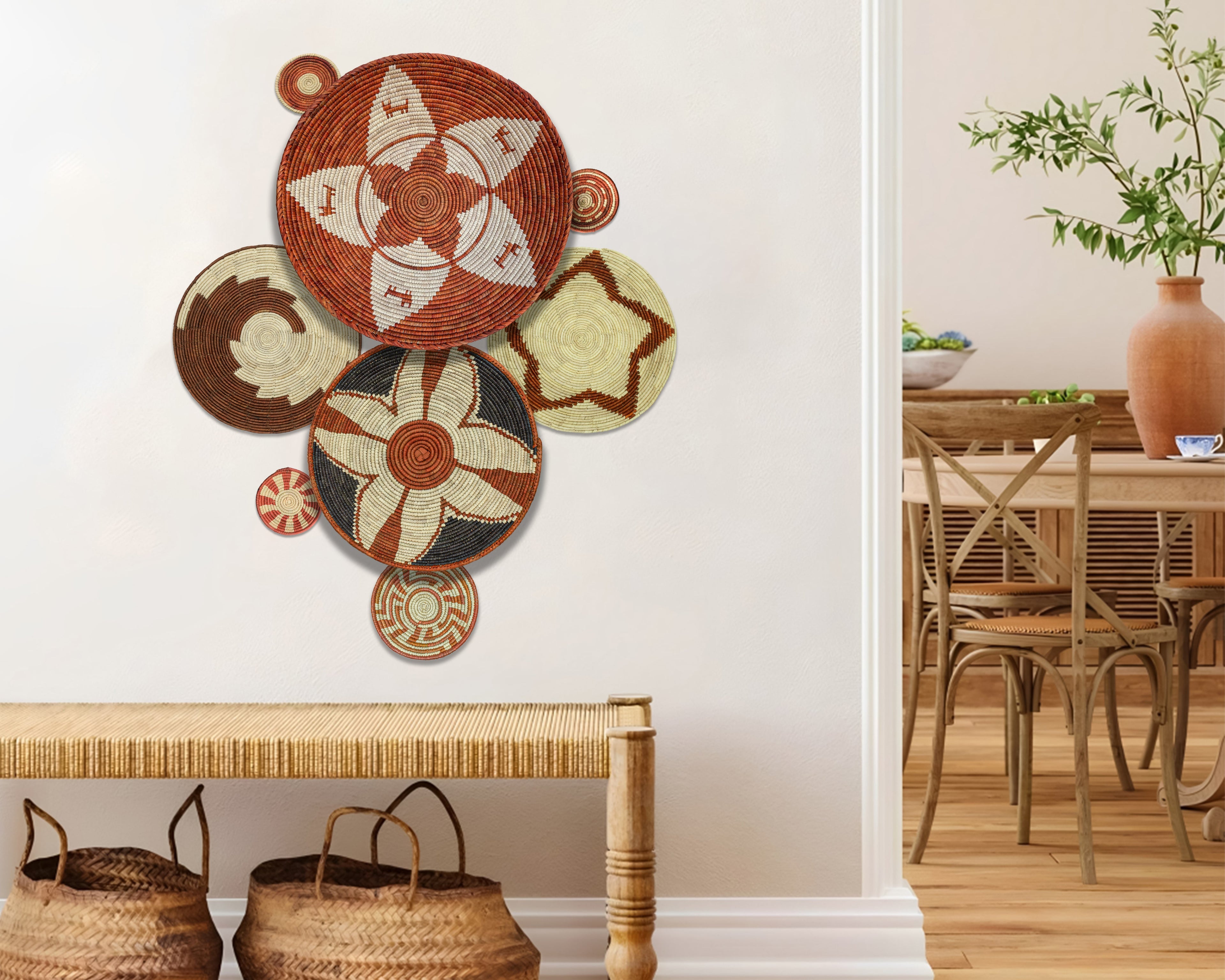 Set of 8 Handwoven wall baskets SET-332-8 N