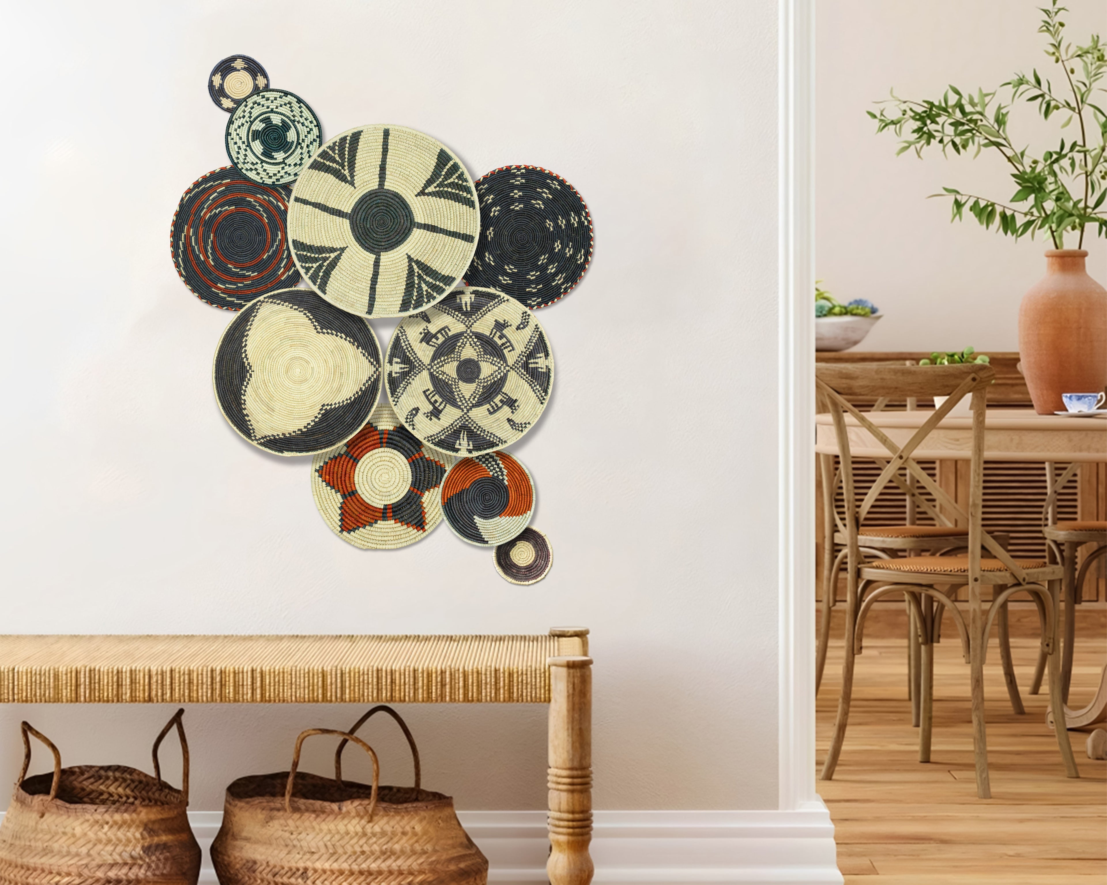 Set of 10 Handwoven wall baskets SET-401-10 N