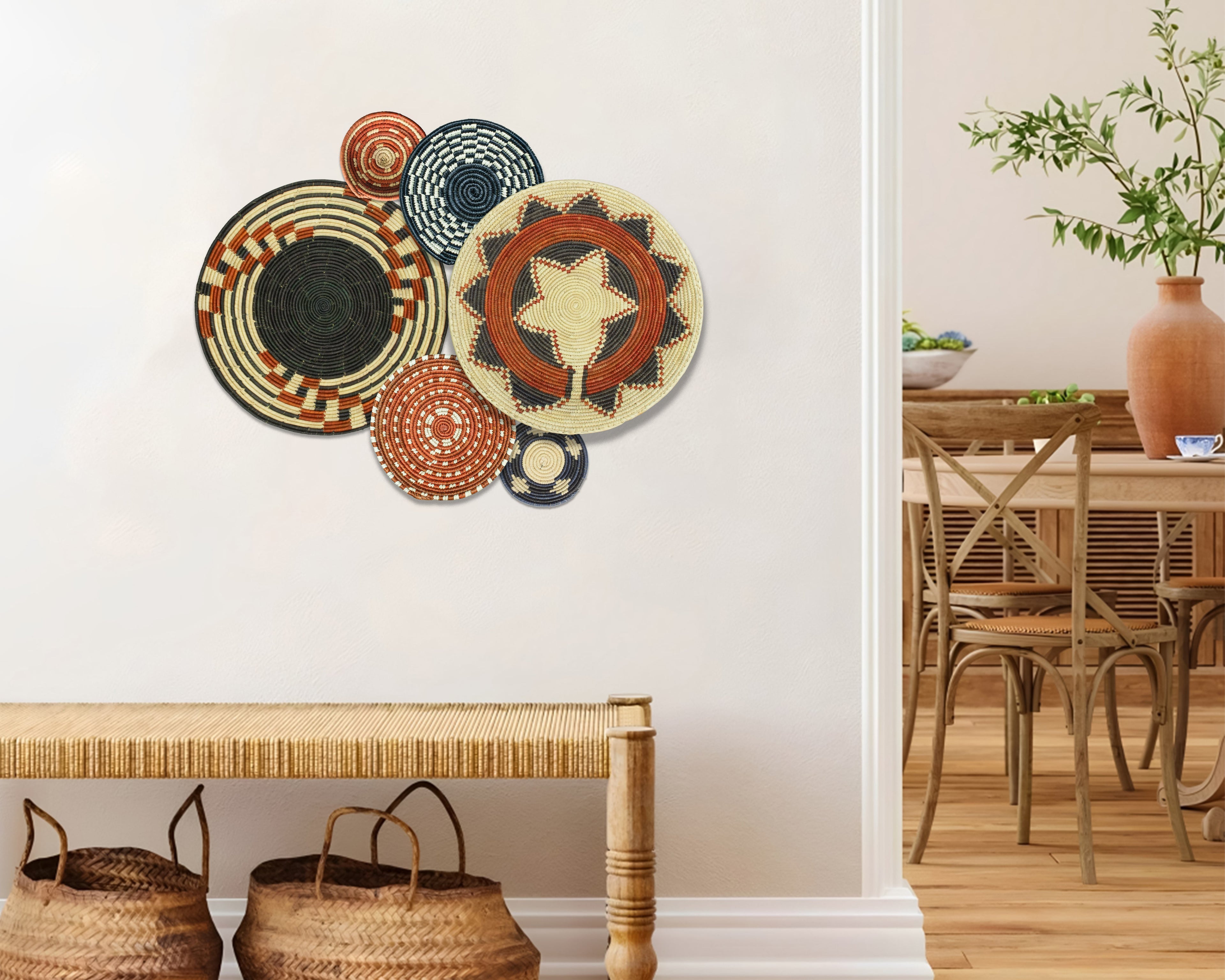 Set of 6 Handwoven wall baskets SET-382-6 N