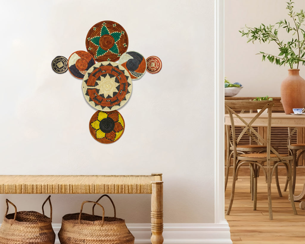 Set of 7 Handwoven wall baskets Set 312-7-N