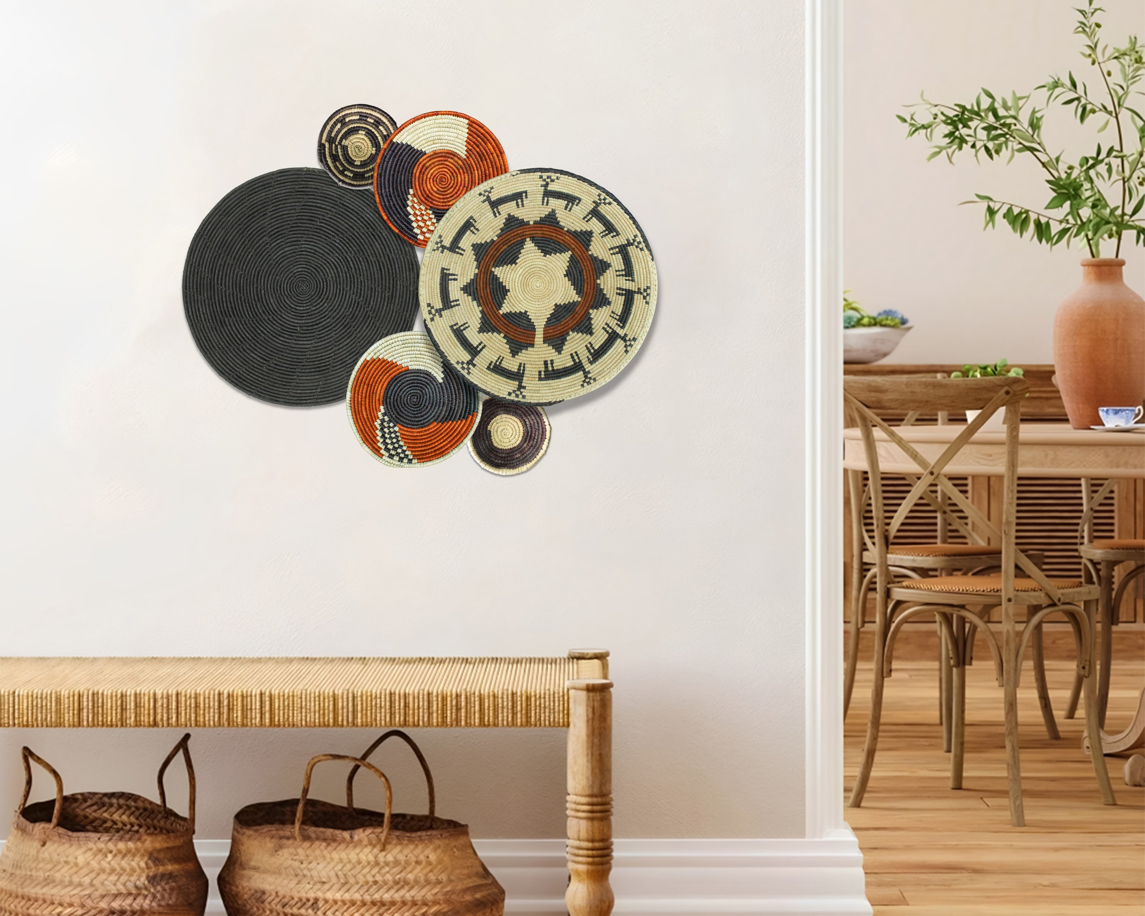 Set of 6 Handwoven wall baskets SET-380-6 N