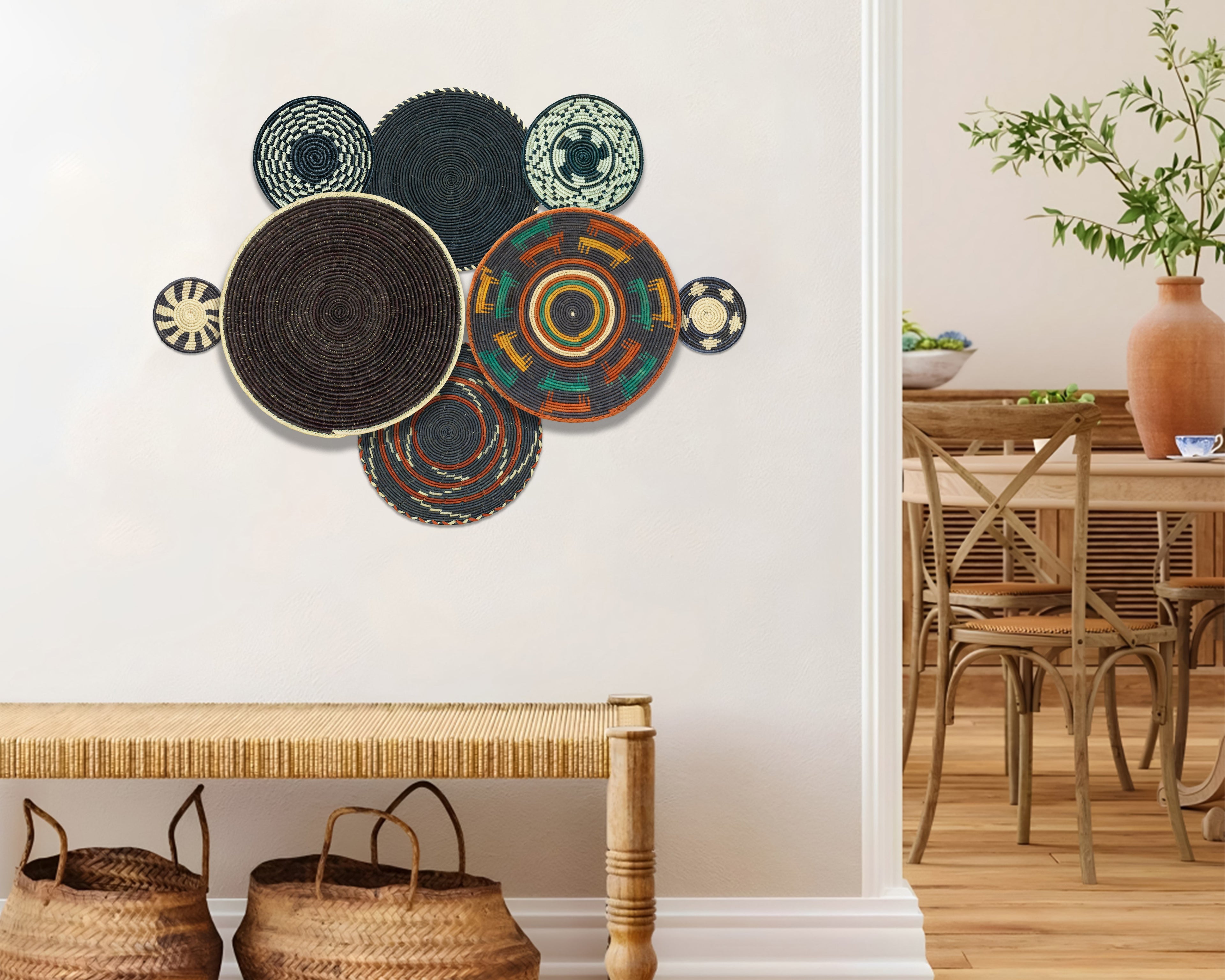 Set of 8 Handwoven wall baskets SET-357-8 N