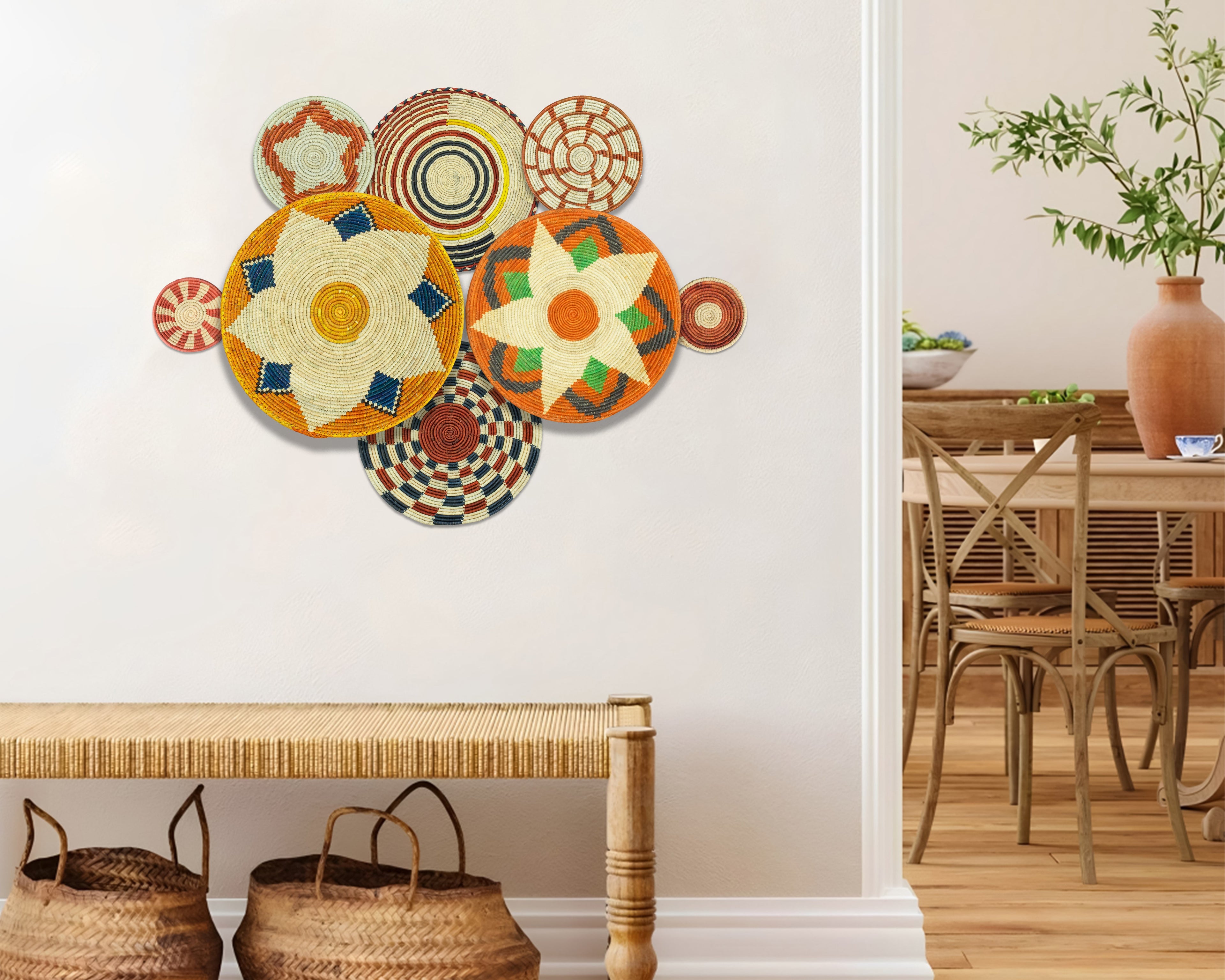 Set of 8 Handwoven wall baskets SET-359-8 N