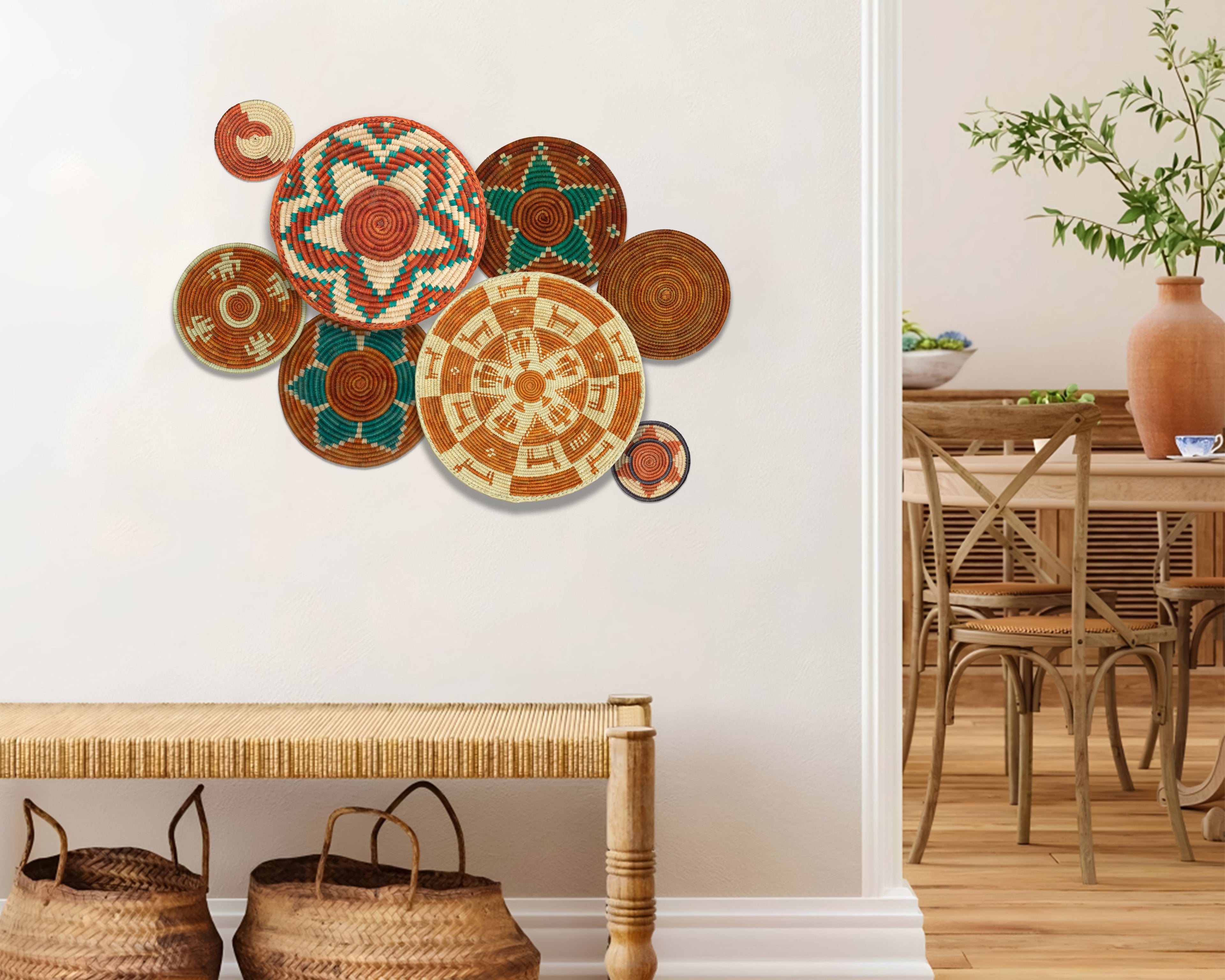 Set of 8 Handwoven wall baskets SET-338-8 N