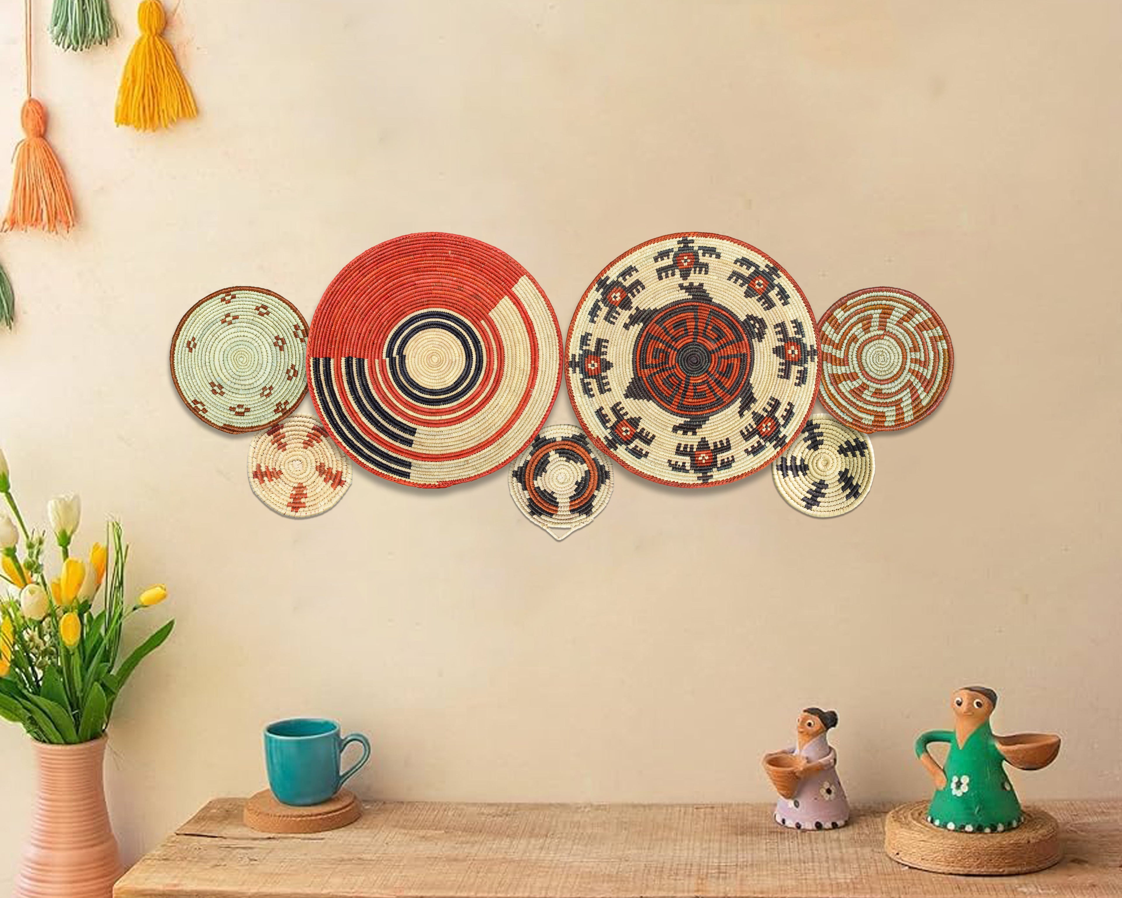 Set of 7 Handwoven wall baskets Set 303-7-N