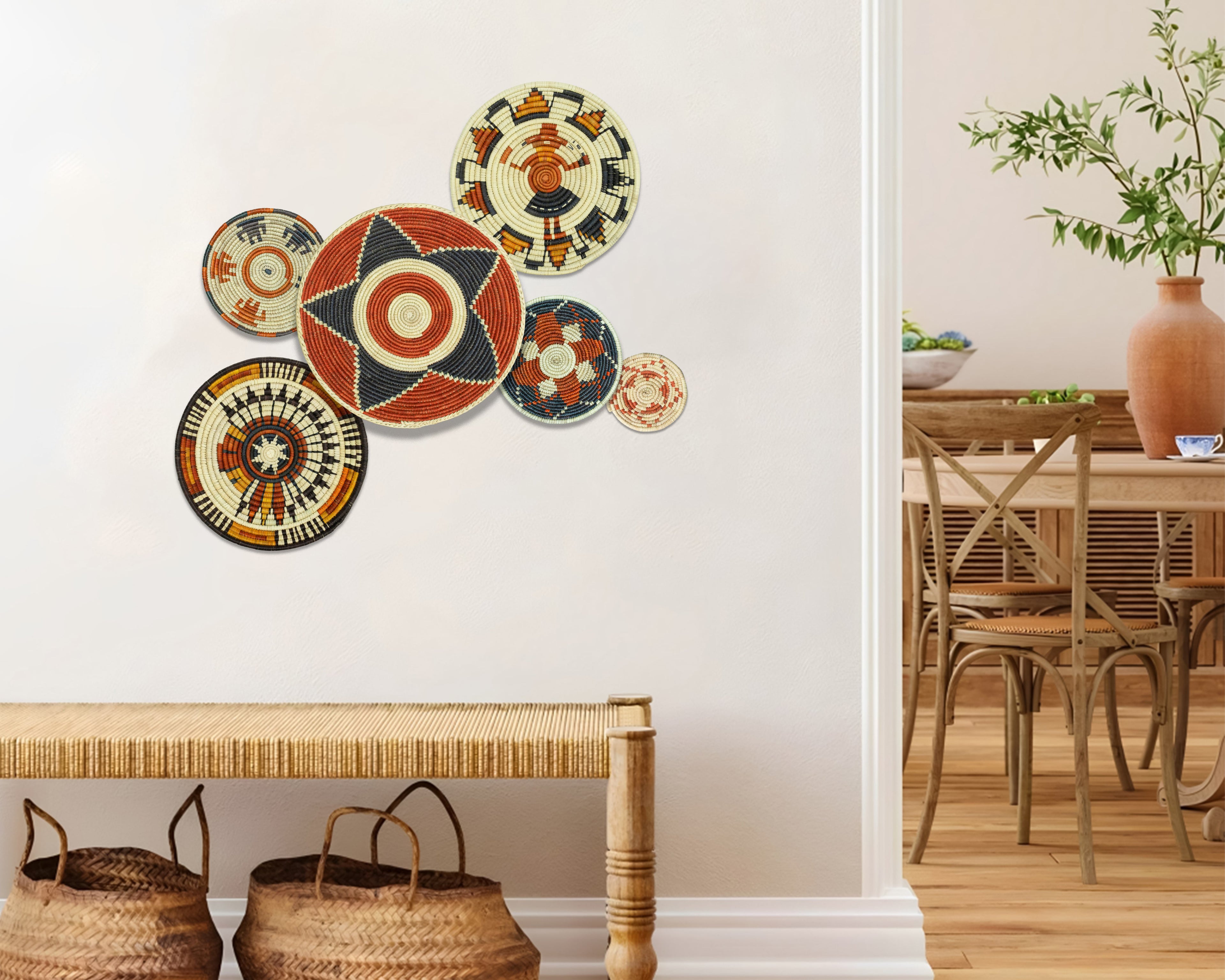 Set of 6 Handwoven wall baskets SET-391-6 N