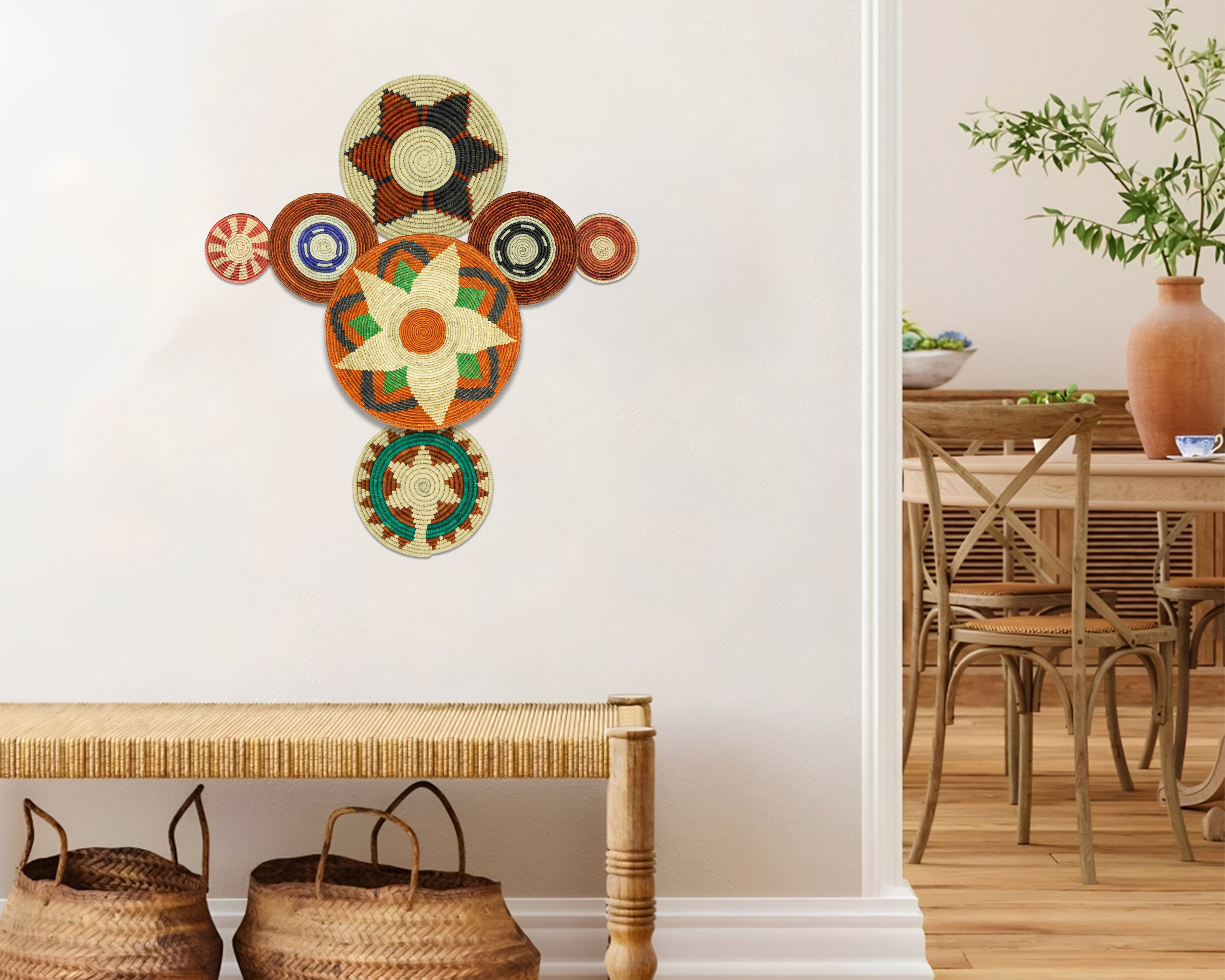 Set of 7 Handwoven wall baskets Set 311-7-N