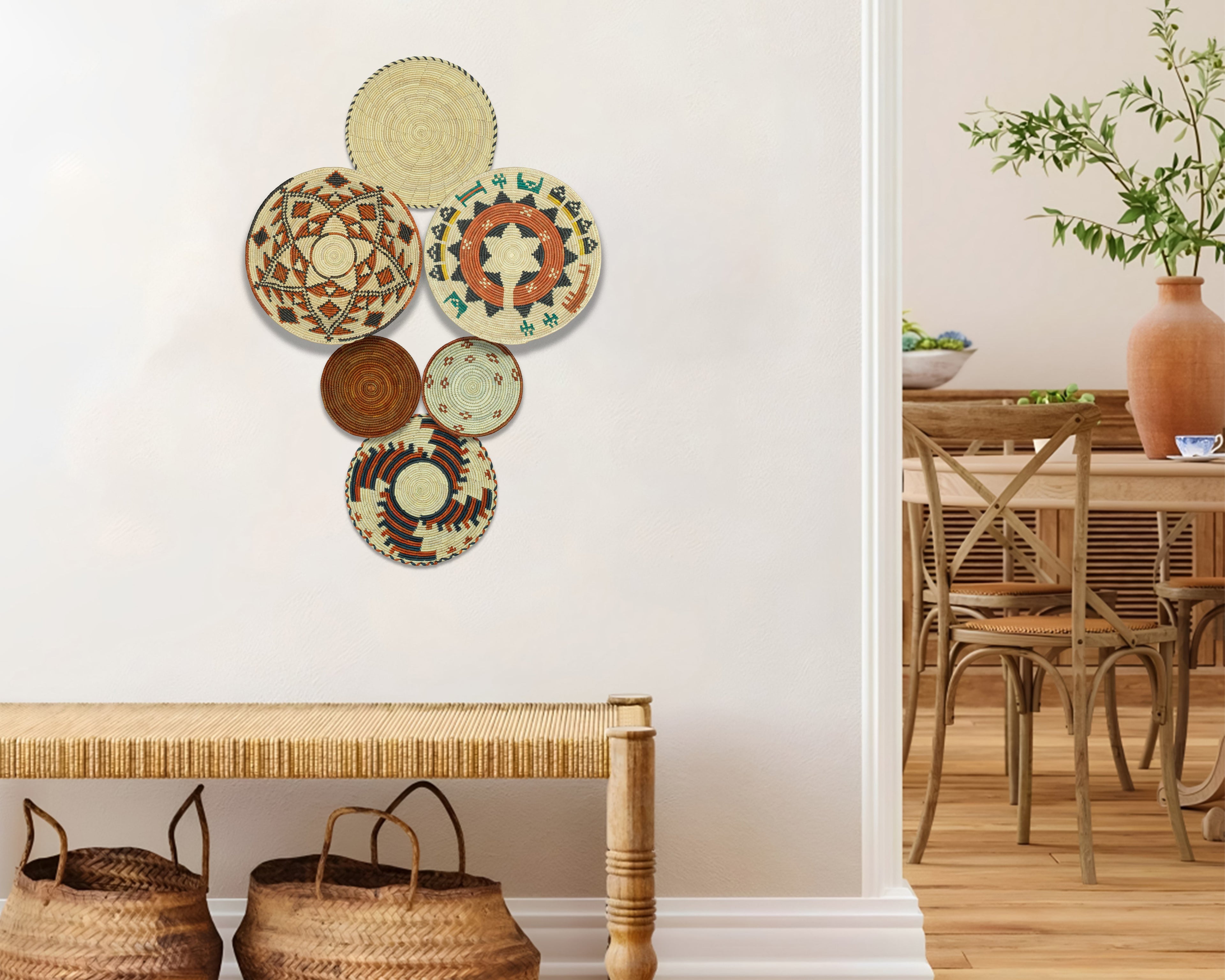 Set of 6 Handwoven wall baskets SET-383-6 N